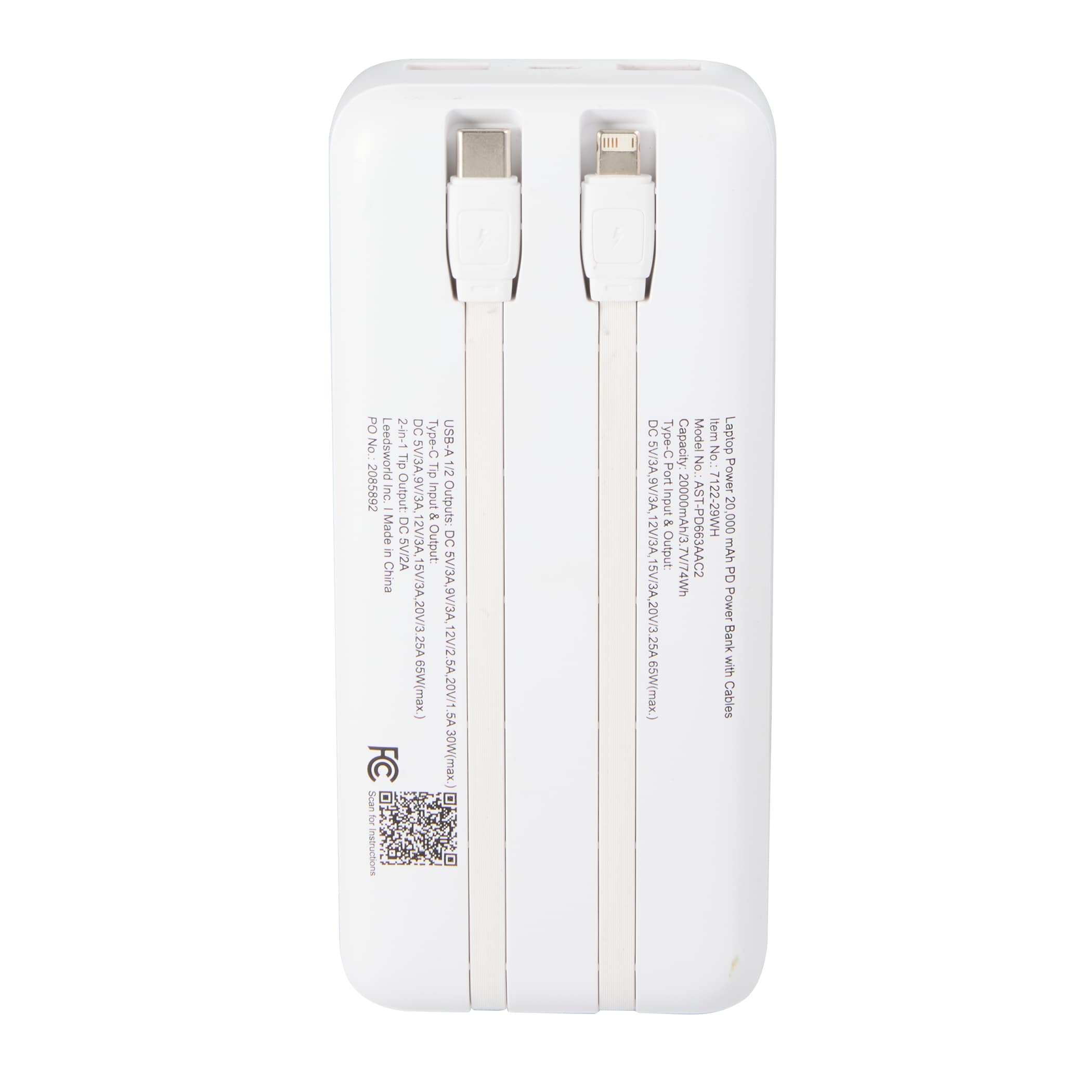 Picture of Laptop Power 20,000 mAh PD Power Bank with Integrated Cables