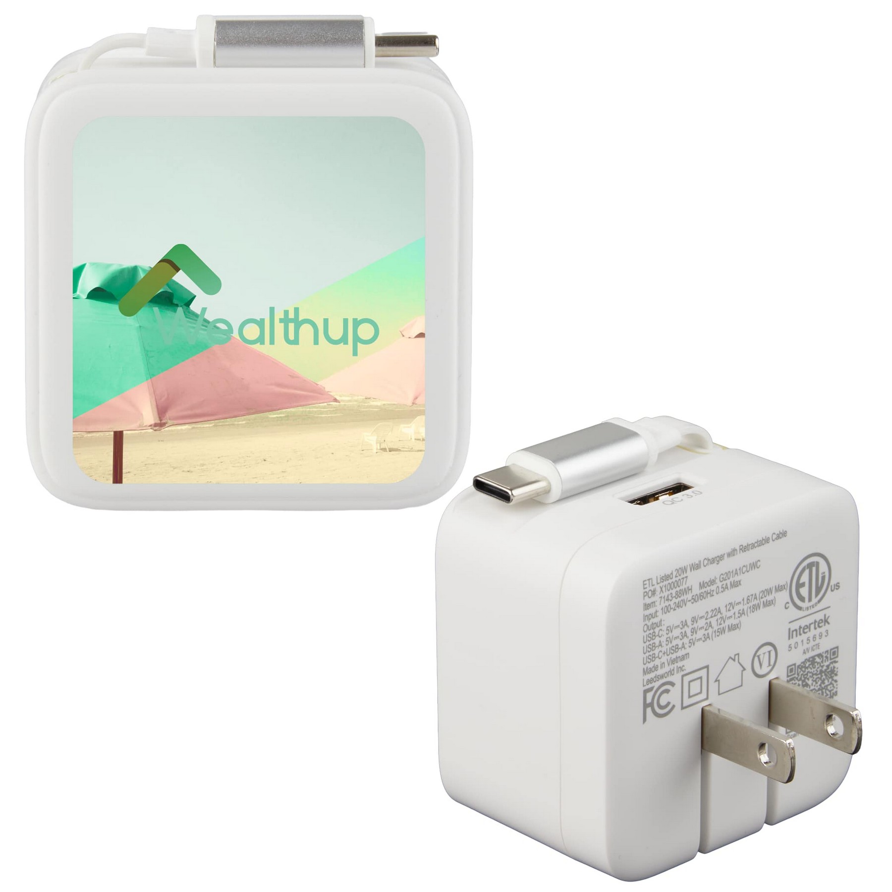 Picture of ETL Listed 20W Wall Charger with Retractable Cable