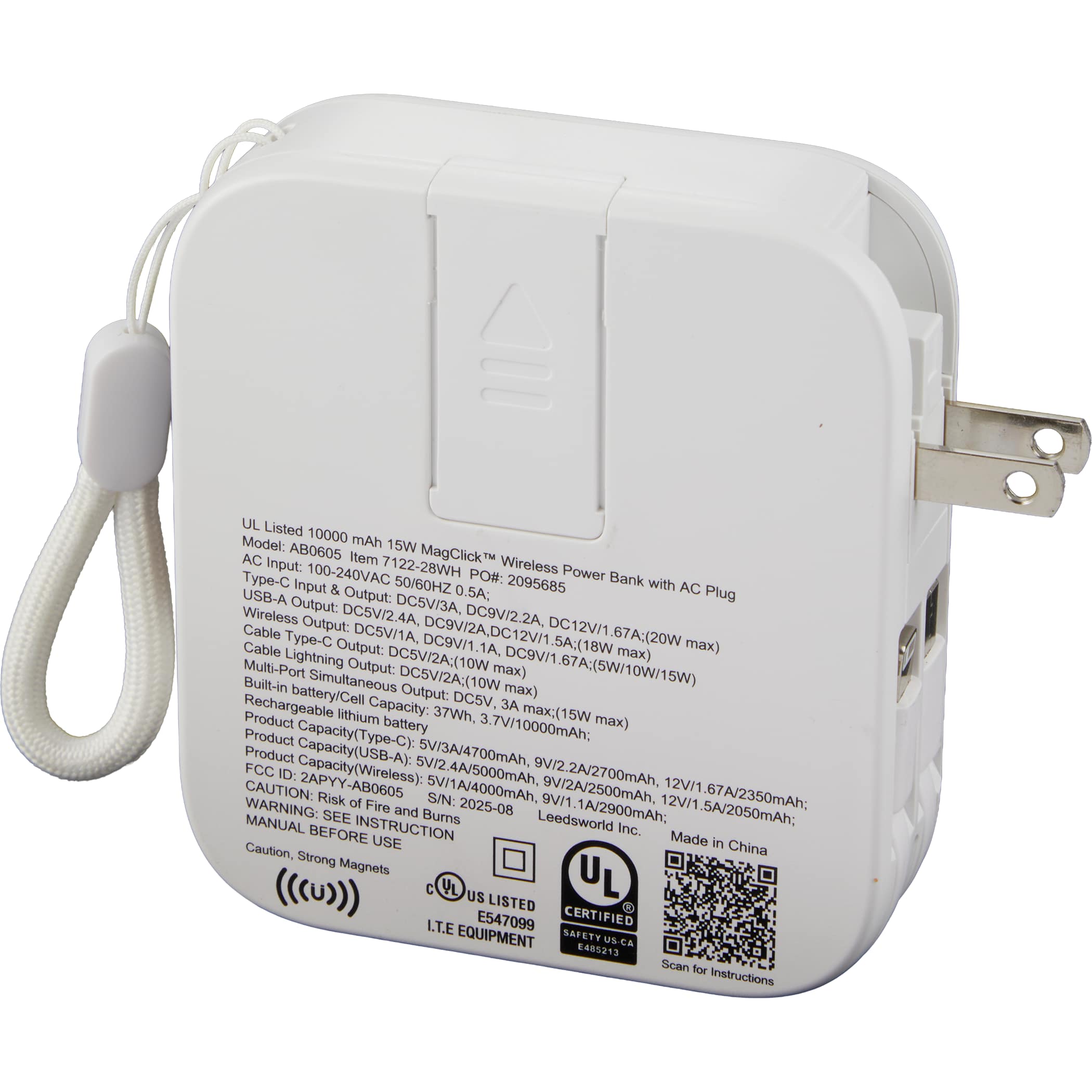 Picture of UL Listed 10000 mAh MagClick™ Power Bank with Plug