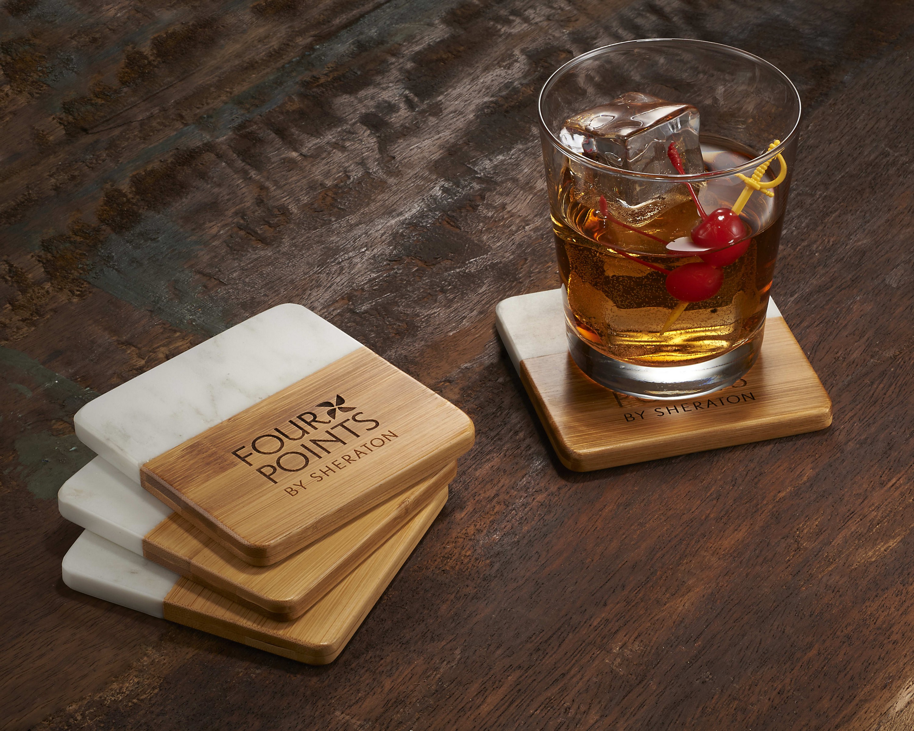 Picture of Marble and Bamboo Coaster Set
