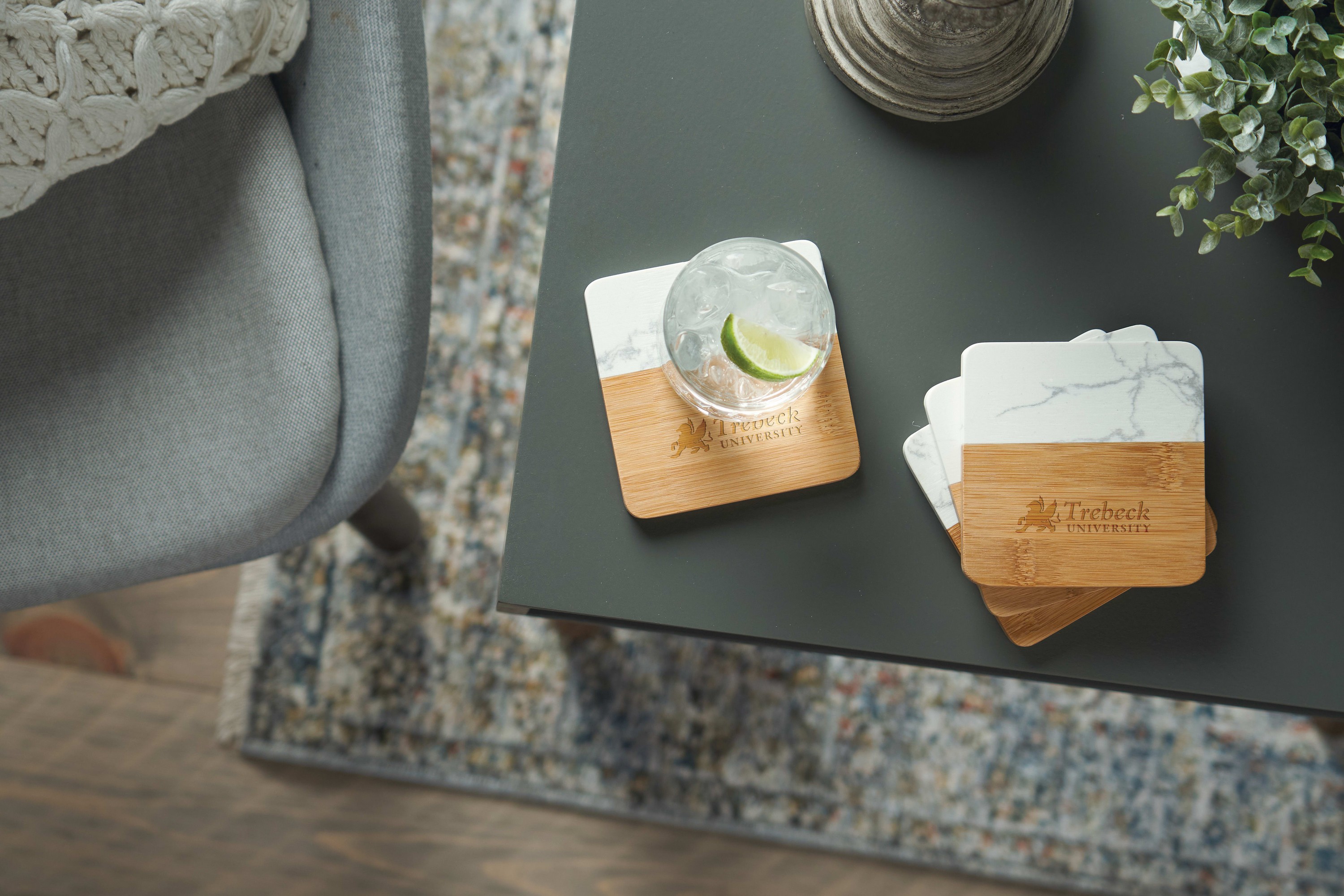 Picture of Marble and Bamboo Coaster Set