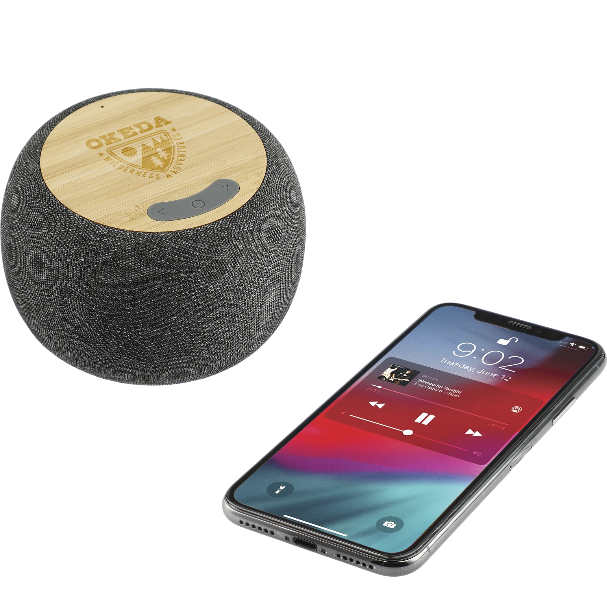 Picture of Wireless Charging Garm Fabric & Bamboo Bluetooth Speaker
