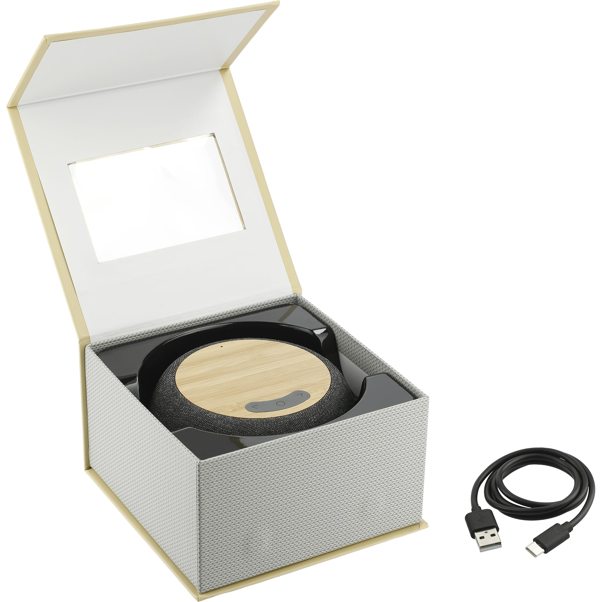 Picture of Wireless Charging Garm Fabric & Bamboo Bluetooth Speaker