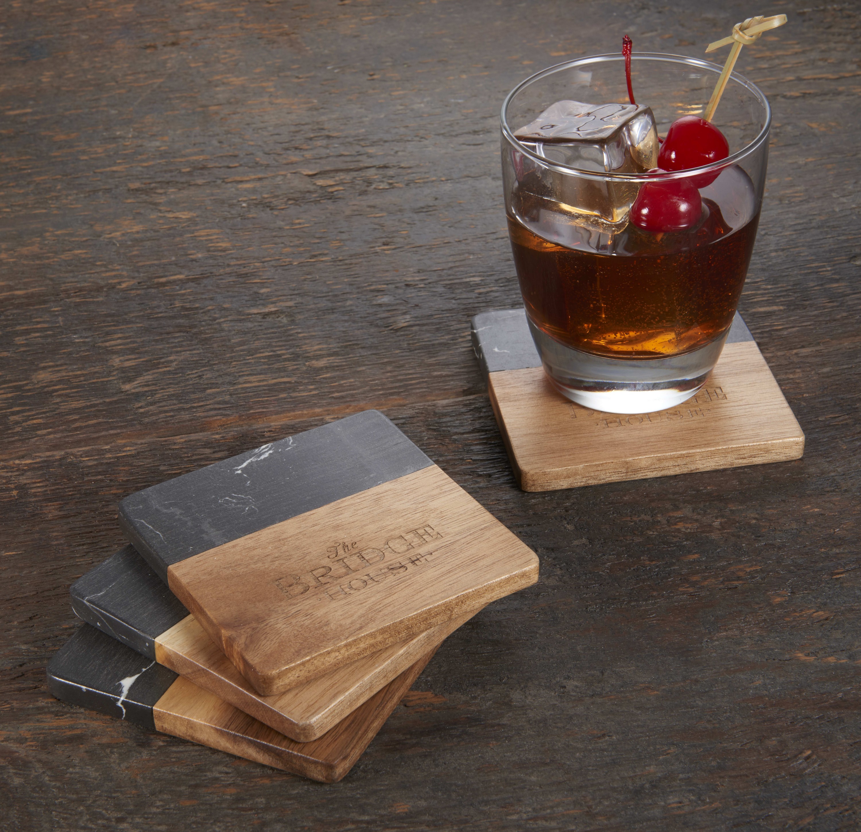 Picture of Black Marble and Wood Coaster Set