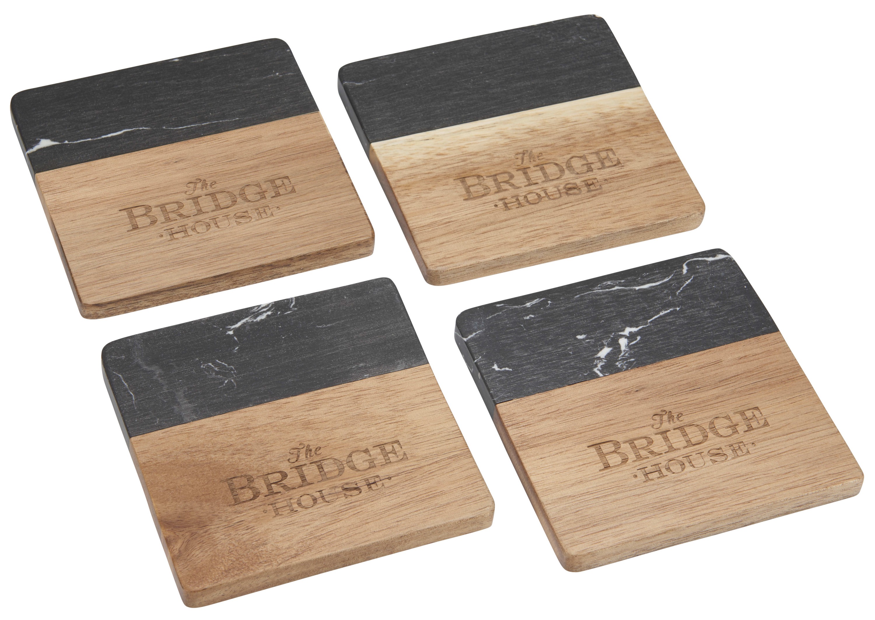 Picture of Black Marble and Wood Coaster Set
