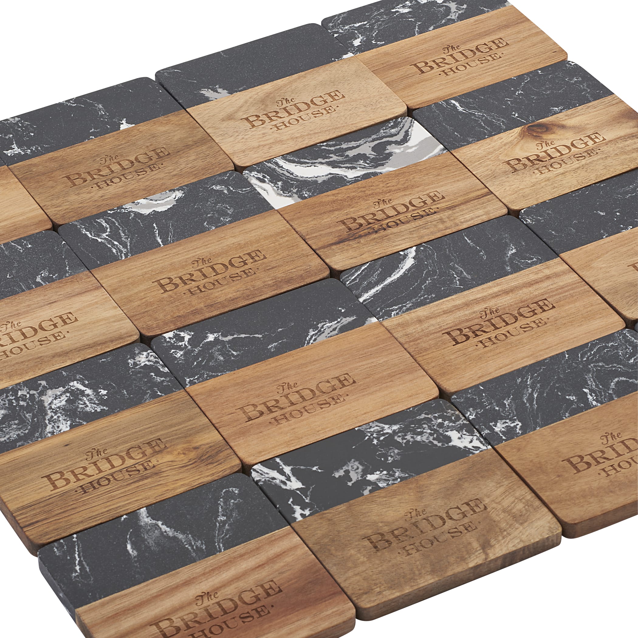 Picture of Black Marble and Wood Coaster Set