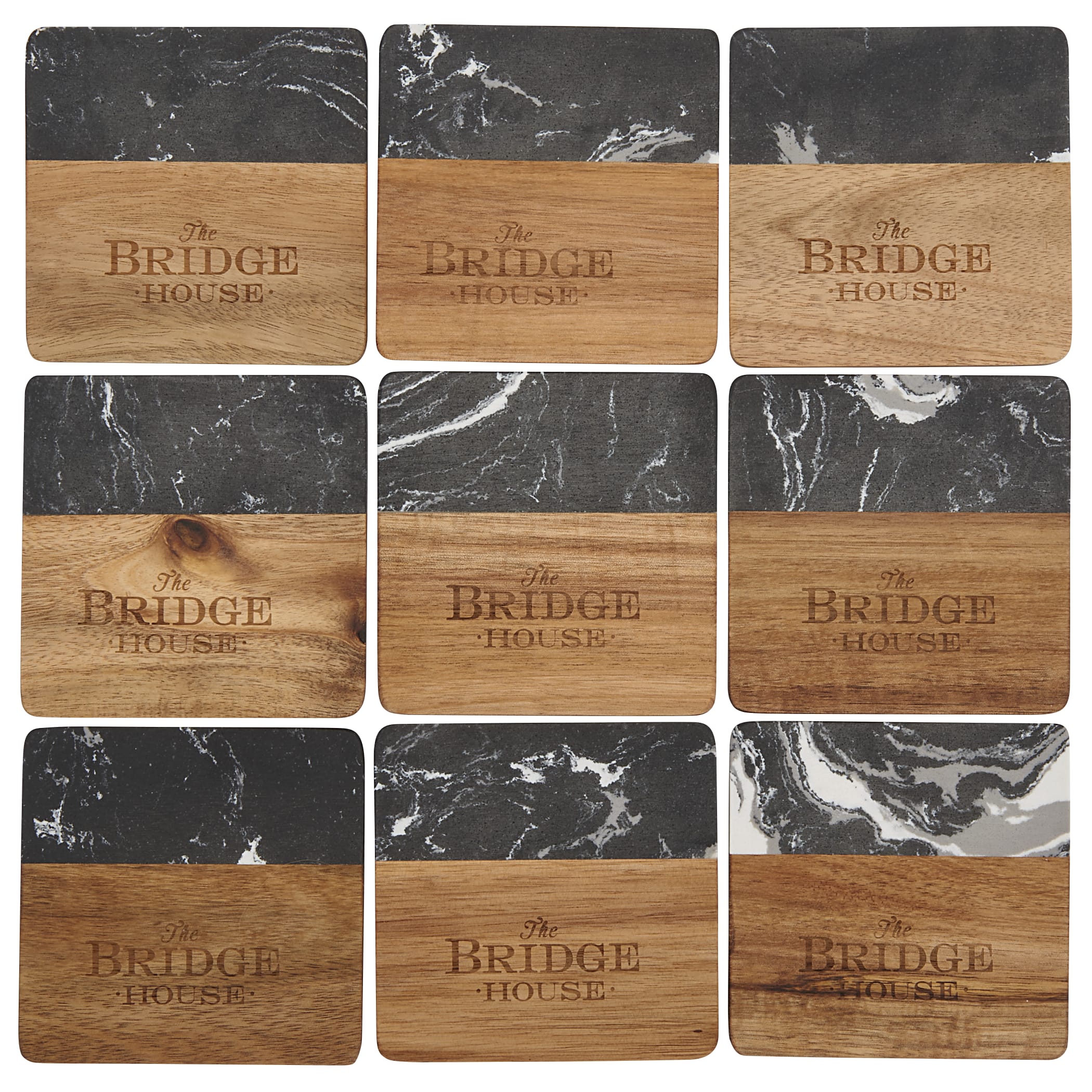 Picture of Black Marble and Wood Coaster Set