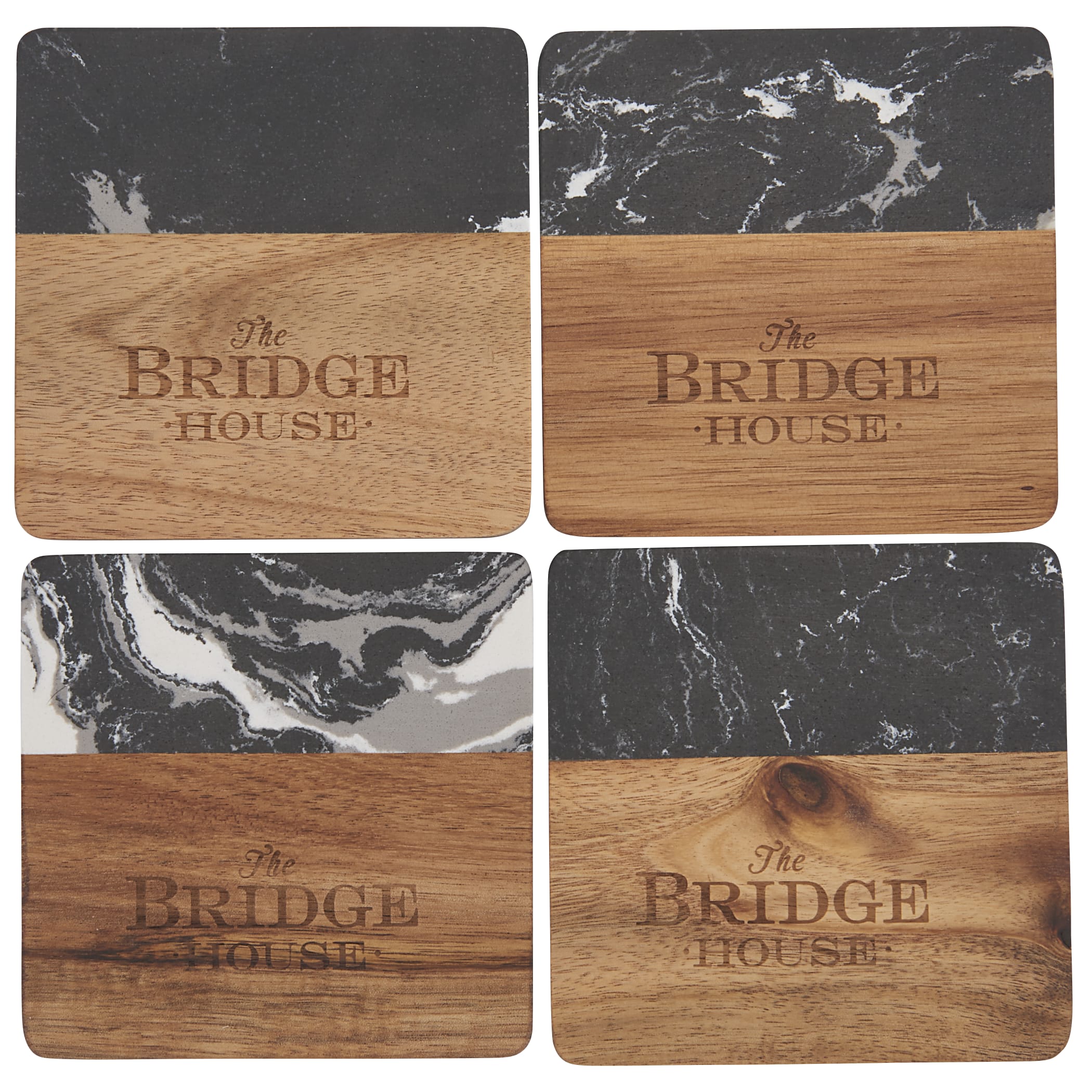 Picture of Black Marble and Wood Coaster Set