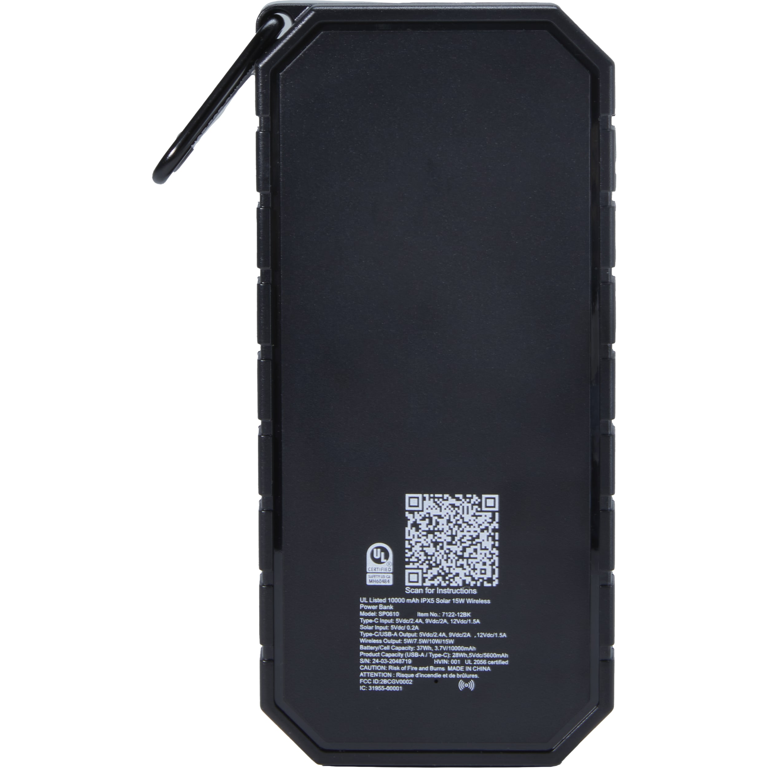 Picture of UL Listed 10,000 IPX5 Solar 15W Wireless Power Bank