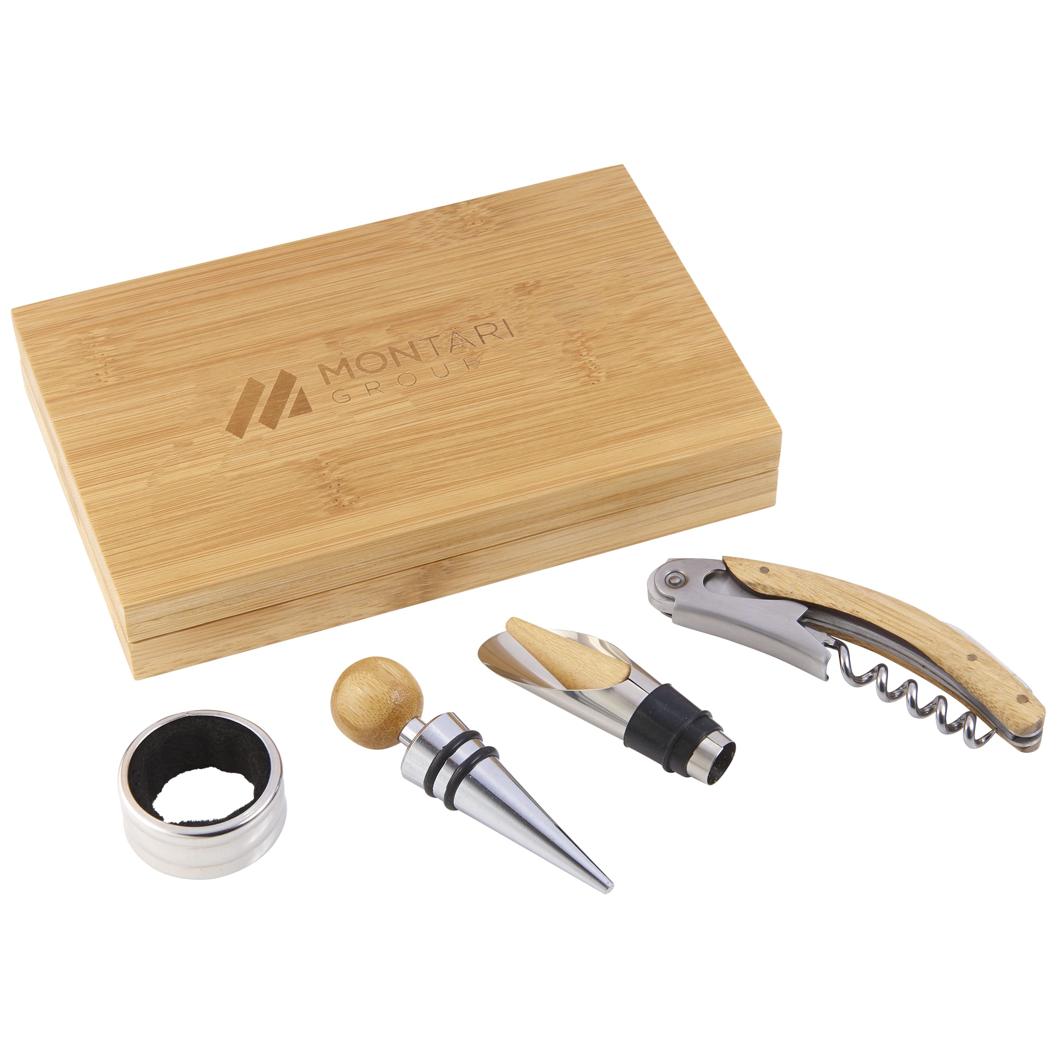 Picture of 4 Piece Bamboo Wine Gift Set