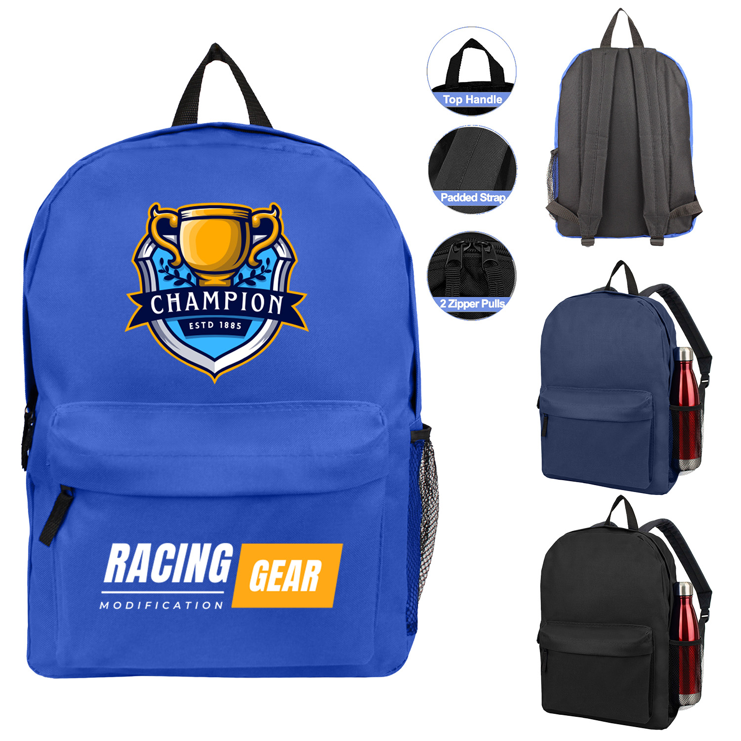Picture of 17" Best Value Heavy Duty Backpack With Water Bottle Pocket