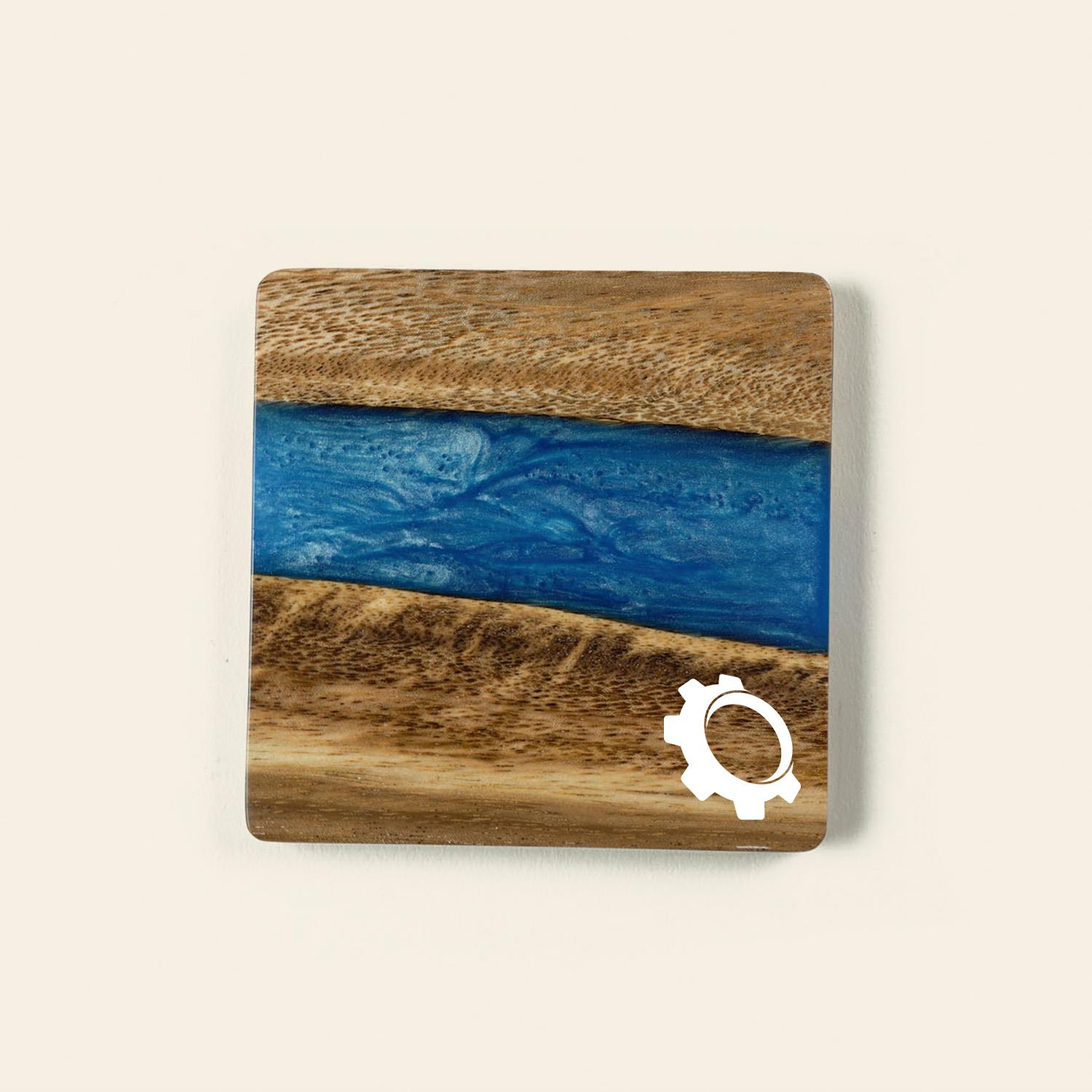 Picture of Acacia Coaster Set - 4" w/ Resin & Imprint - Opaque Blue