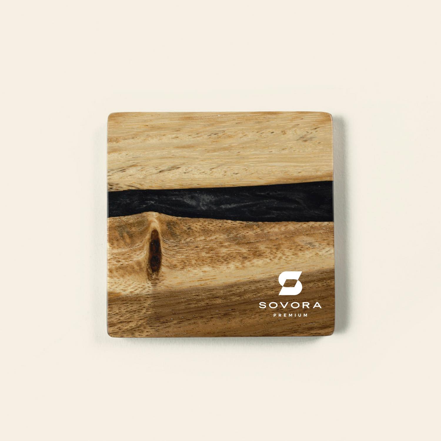 Picture of Acacia Coaster Set - 4" w/ Resin & Imprint - Opaque Black