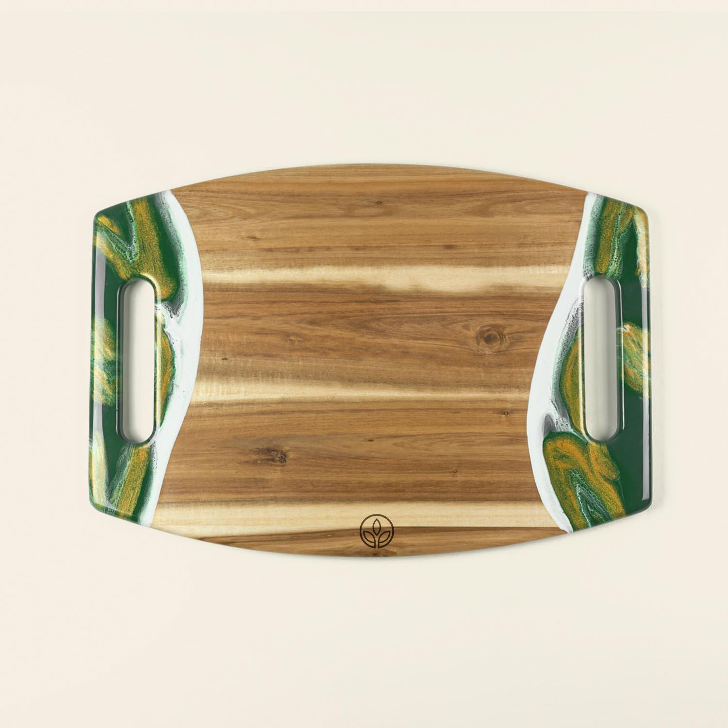 Picture of Acacia Cheese Board w/ Handles - 17" Emerald Green