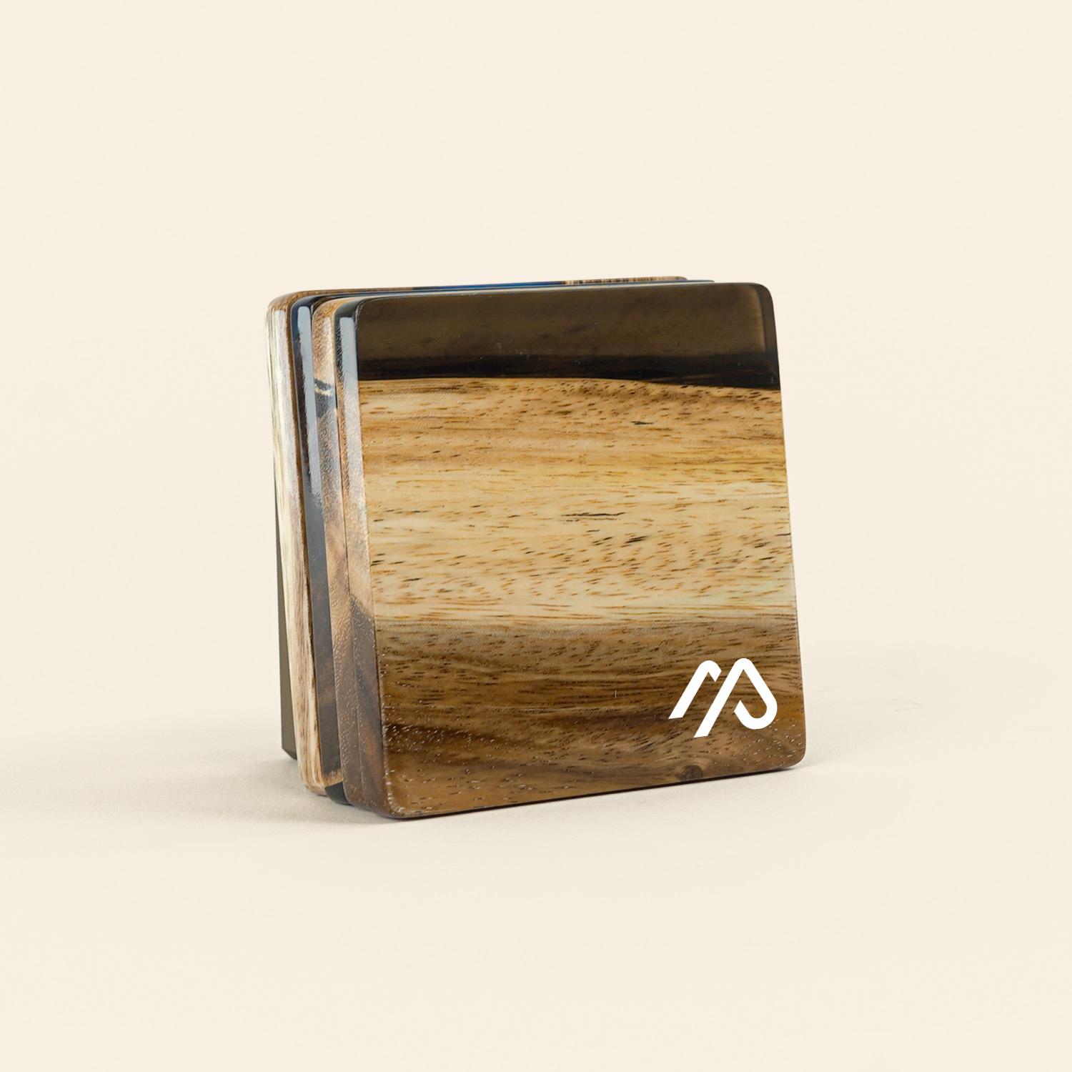 Picture of Acacia Coaster Set - 4" w/ Resin & Imprint - Translucent Black