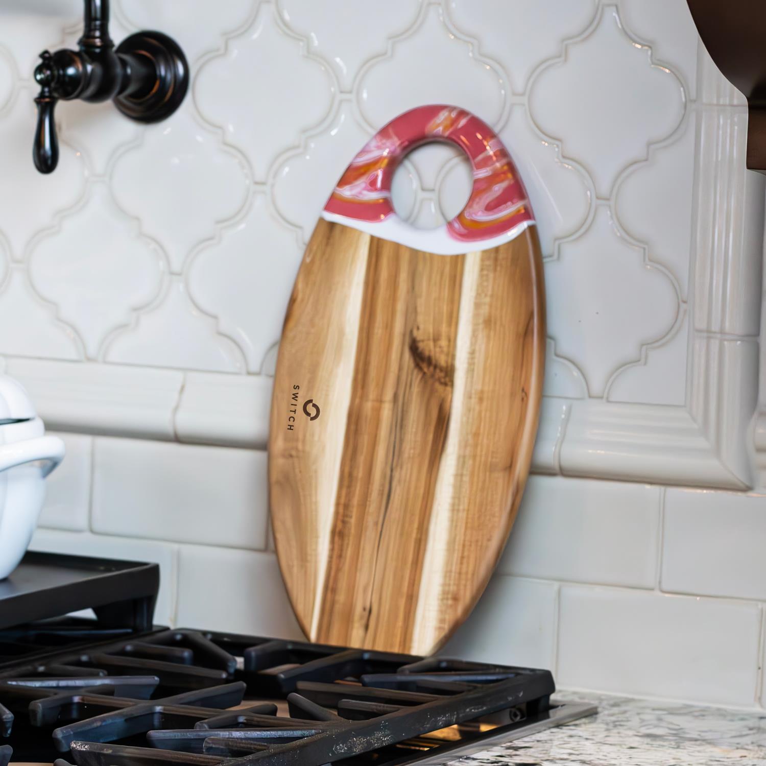 Picture of Oval Acacia Board w/ Holder 14" - Pink