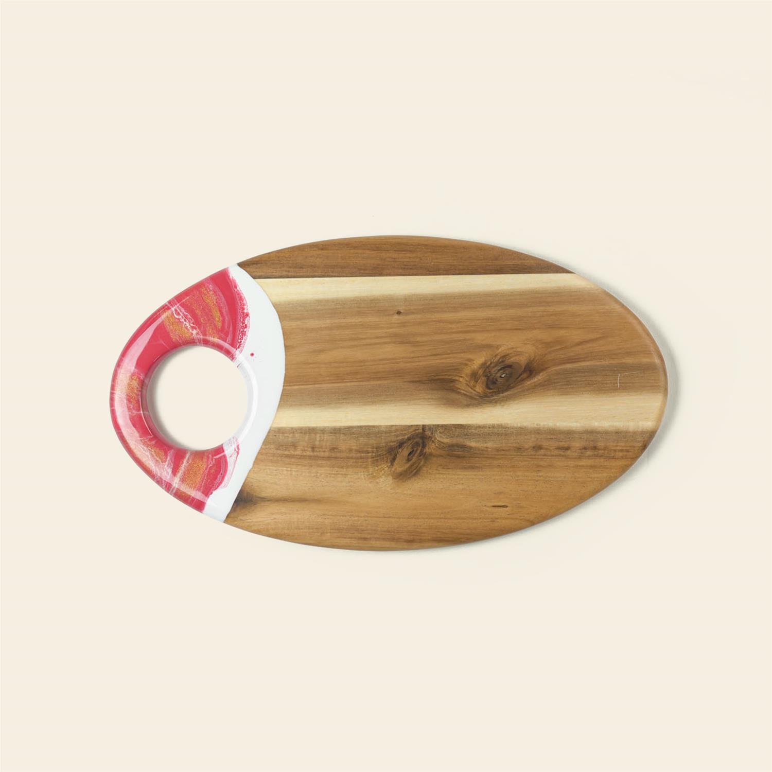 Picture of Oval Acacia Board w/ Holder 14" - Pink