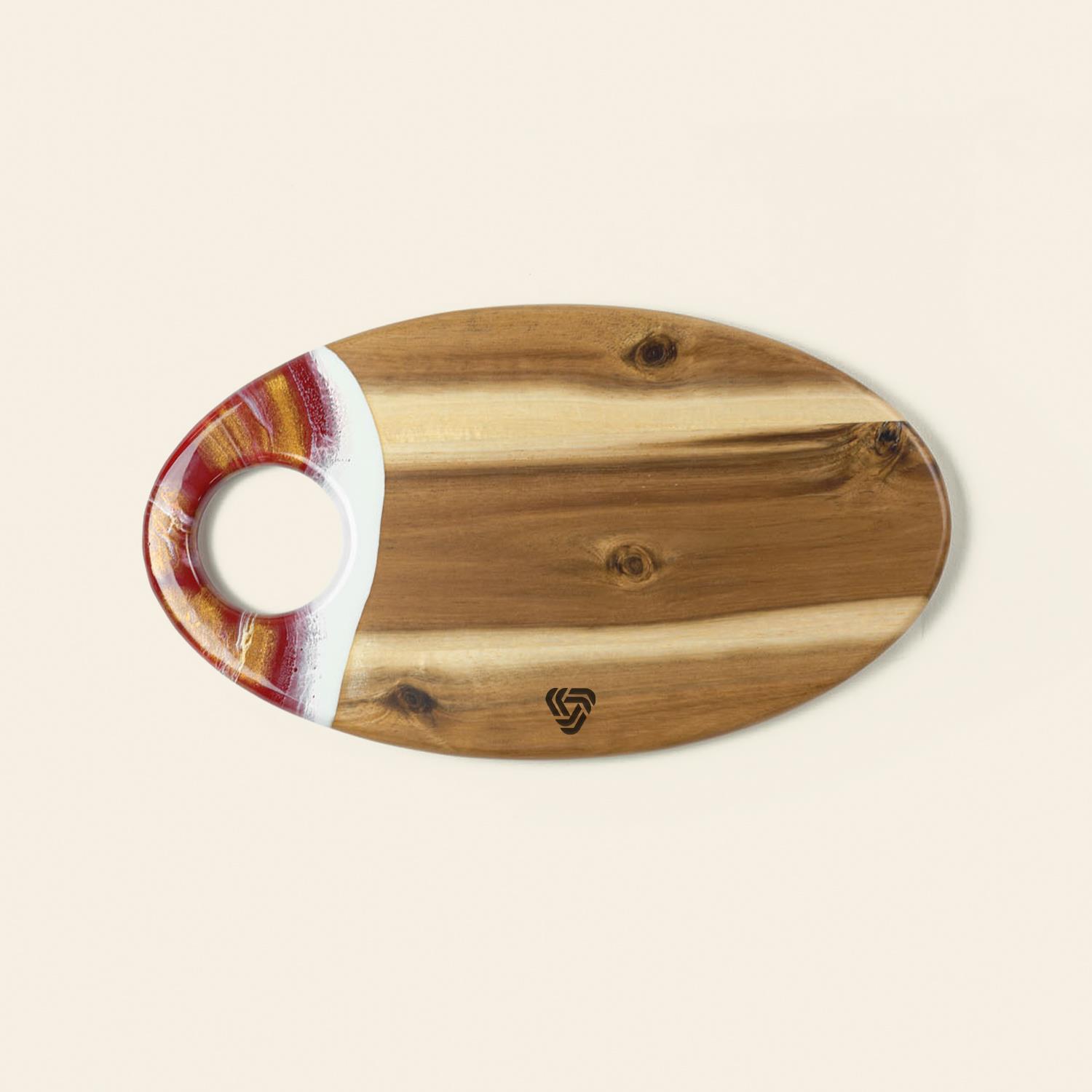 Picture of Oval Acacia Board w/ Holder 14" - Red
