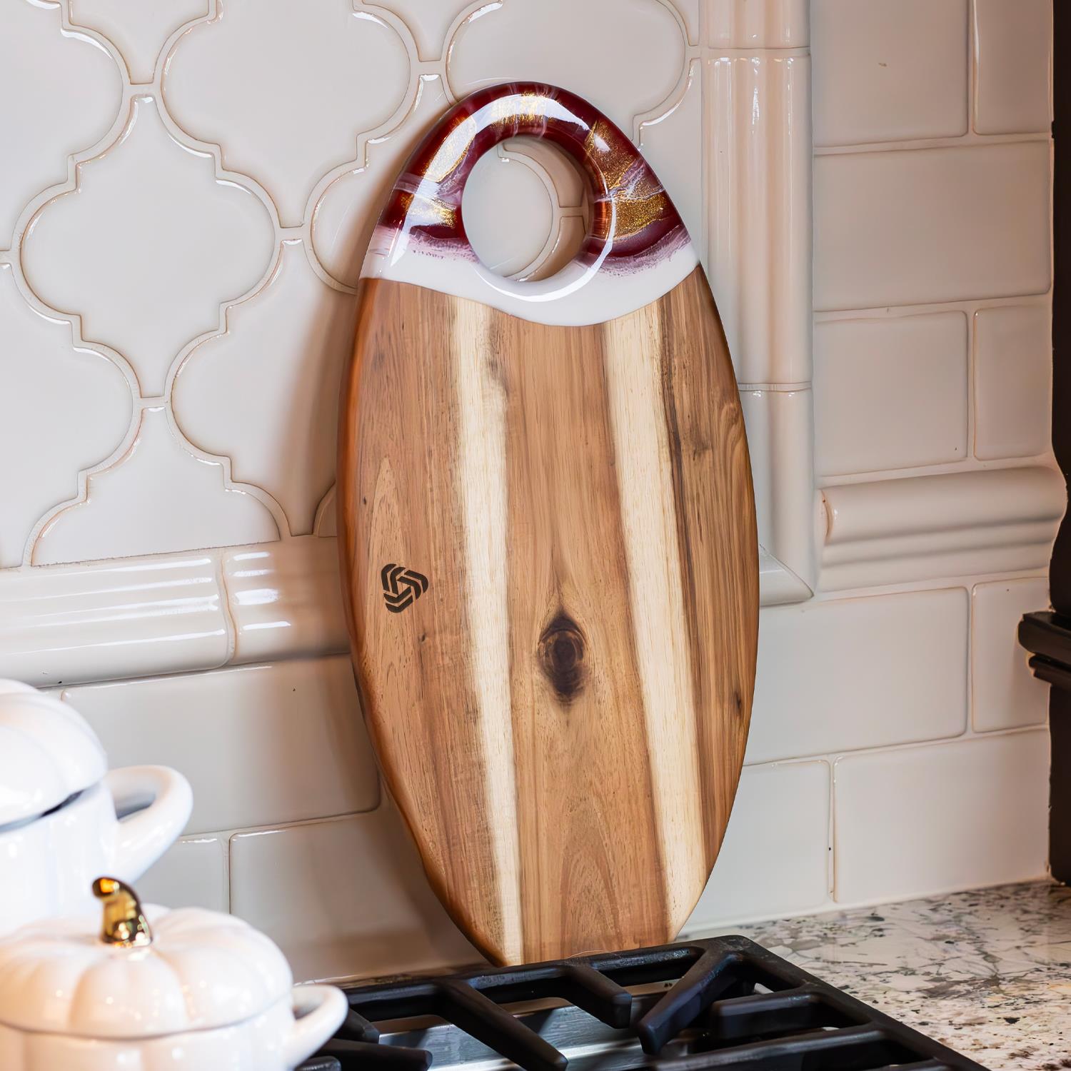 Picture of Oval Acacia Board w/ Holder 14" - Red