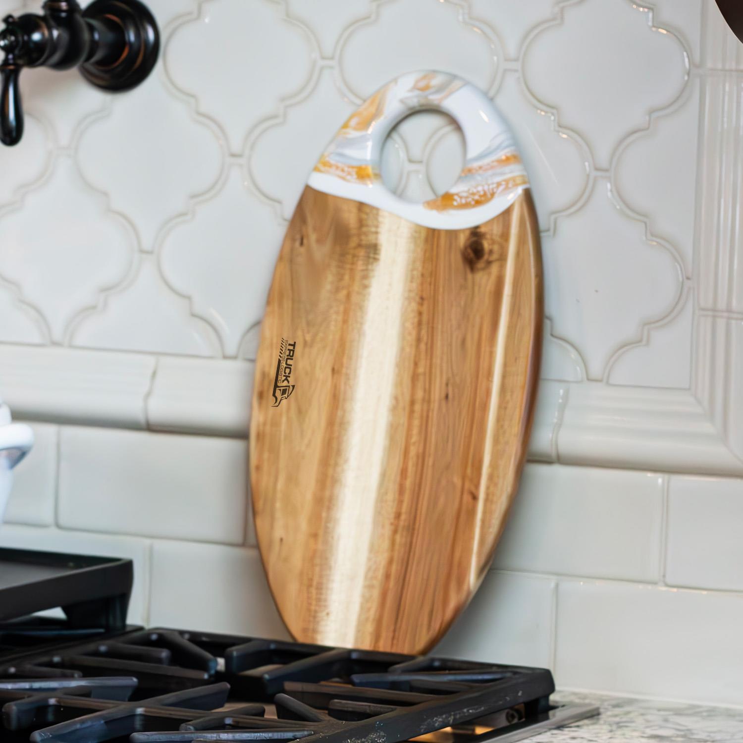 Picture of Oval Acacia Board w/ Holder 14" - White