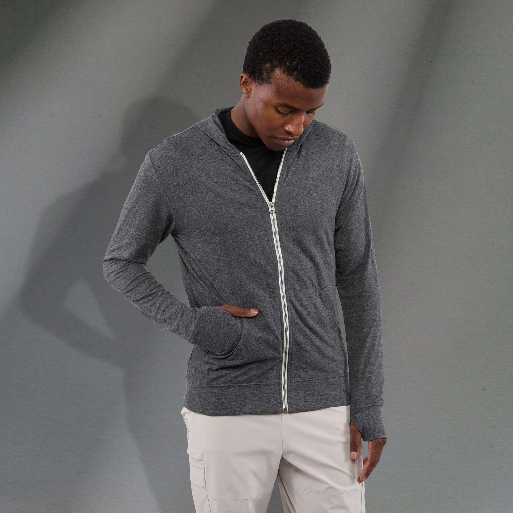 Picture of Men's GARNER Lightweight Knit Full Zip Hoodie with Thumb Holes