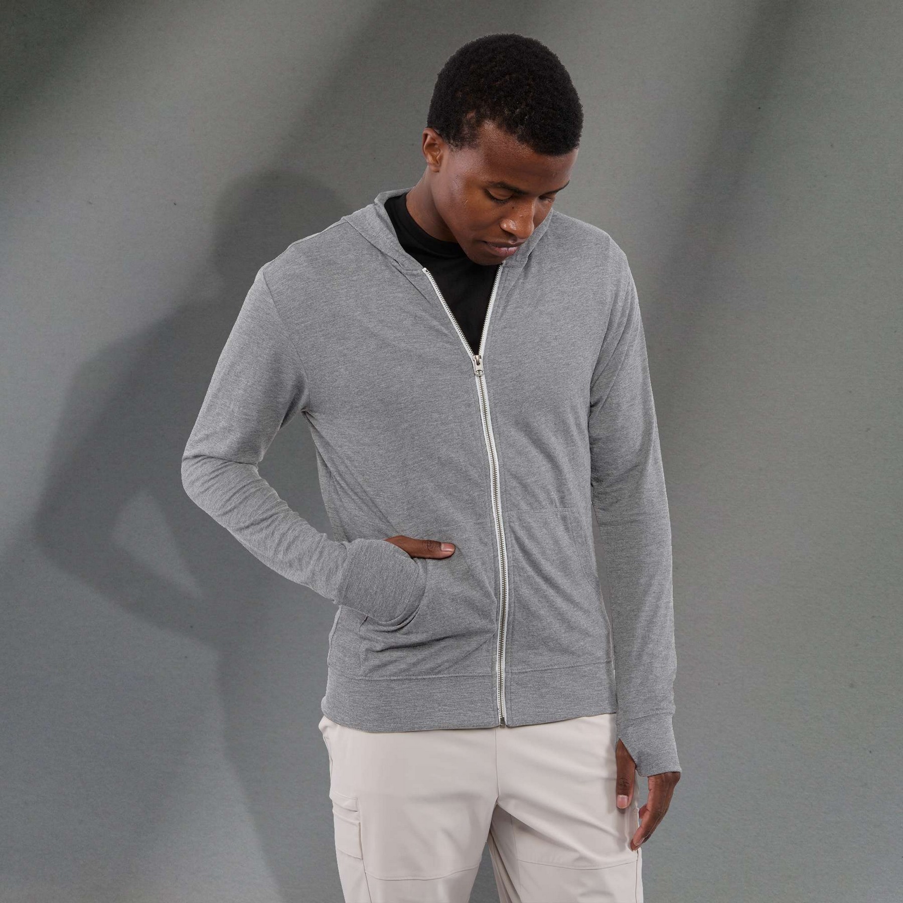 Picture of Men's GARNER Lightweight Knit Full Zip Hoodie with Thumb Holes