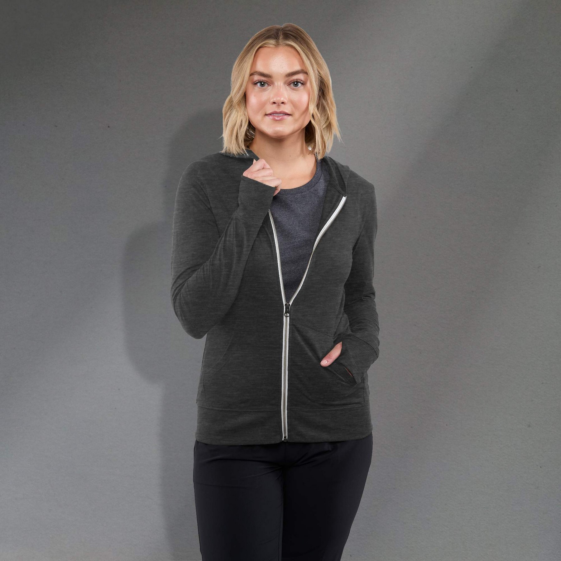 Picture of Women's GARNER Lightweight Knit Full Zip Hoodie with Thumb Holes