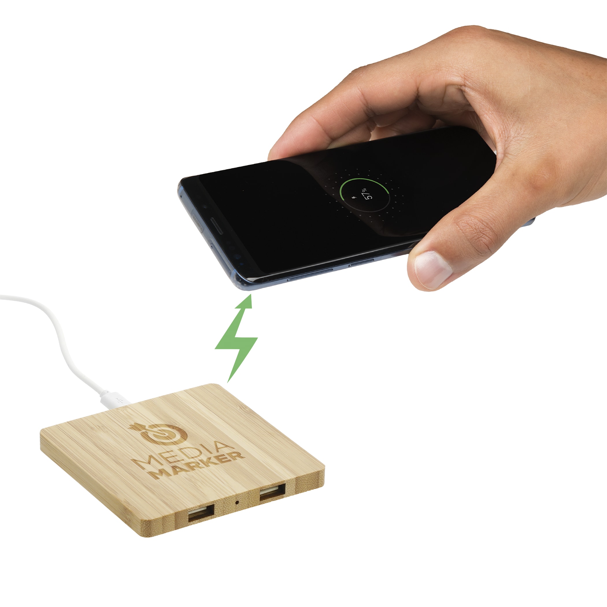 Picture of FSC® 100% Bamboo Wireless Charging Pad with Dual Outputs