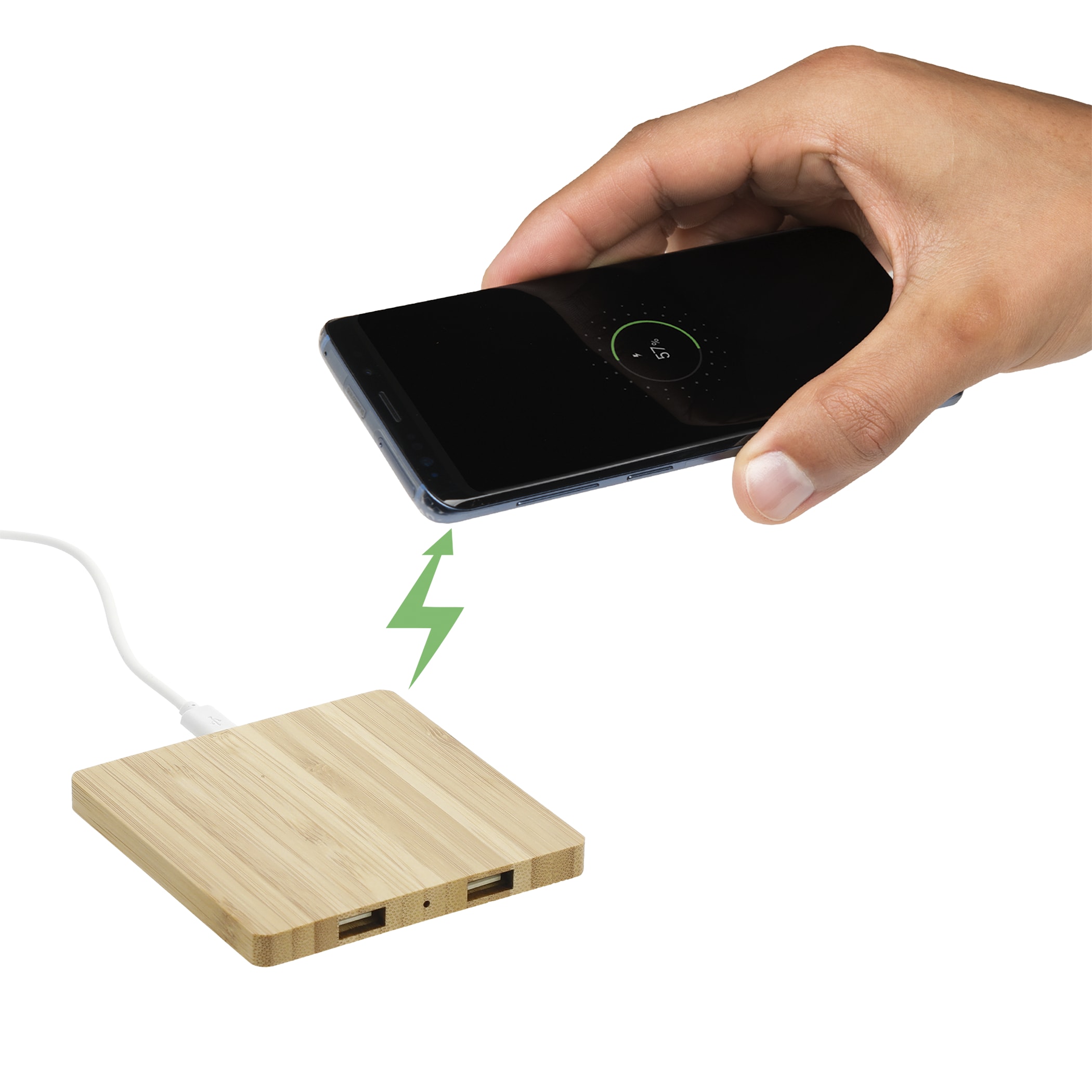 Picture of FSC® 100% Bamboo Wireless Charging Pad with Dual Outputs