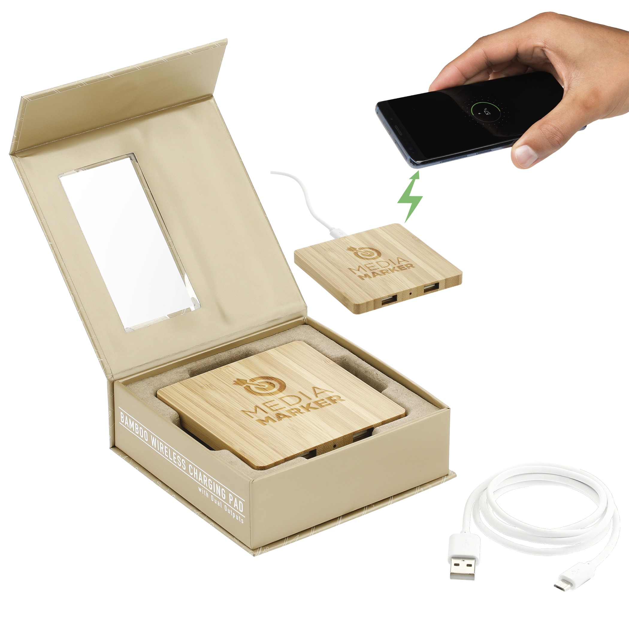Picture of FSC® 100% Bamboo Wireless Charging Pad with Dual Outputs