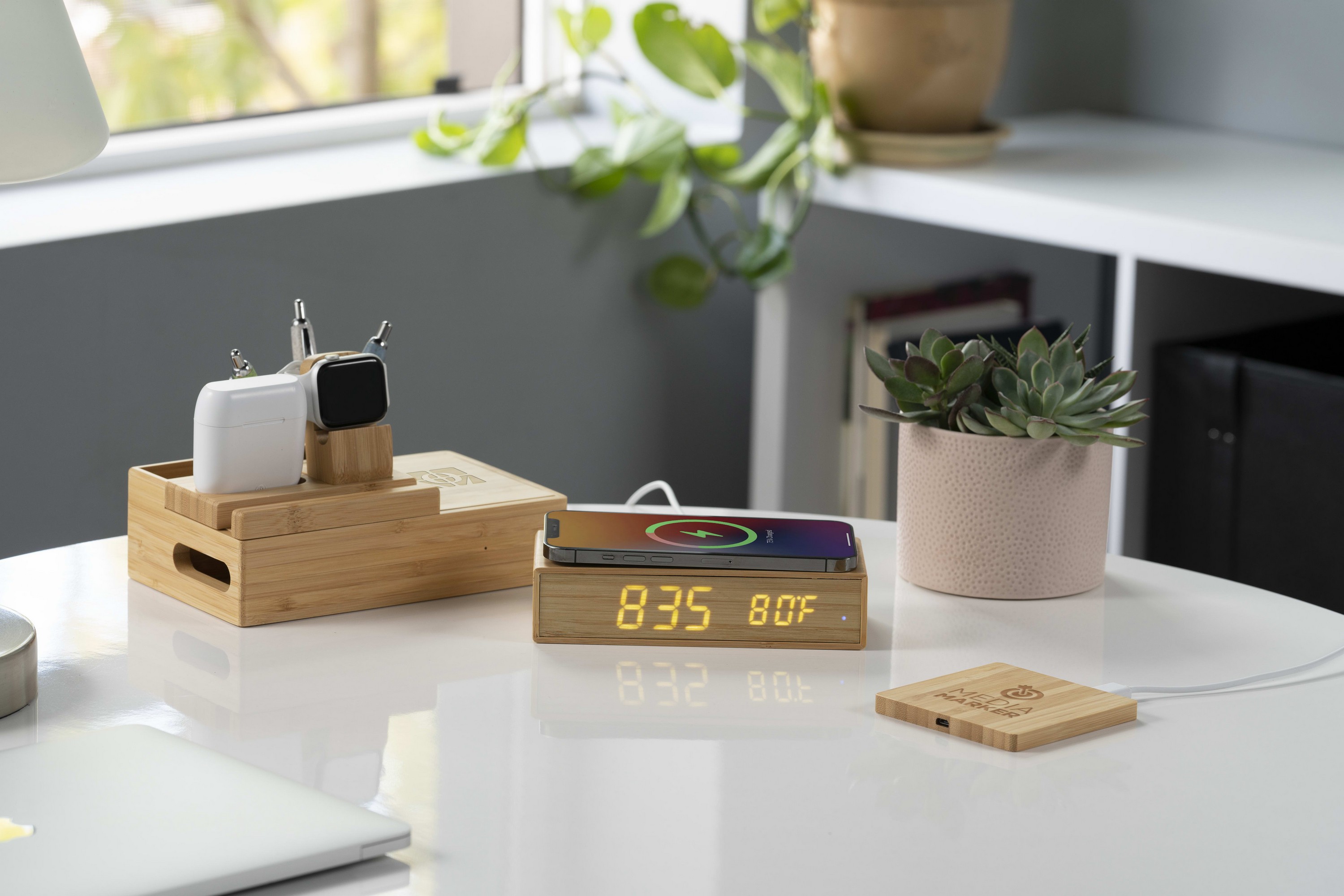 Picture of FSC® 100% Bamboo Wireless Charging Pad with Dual Outputs