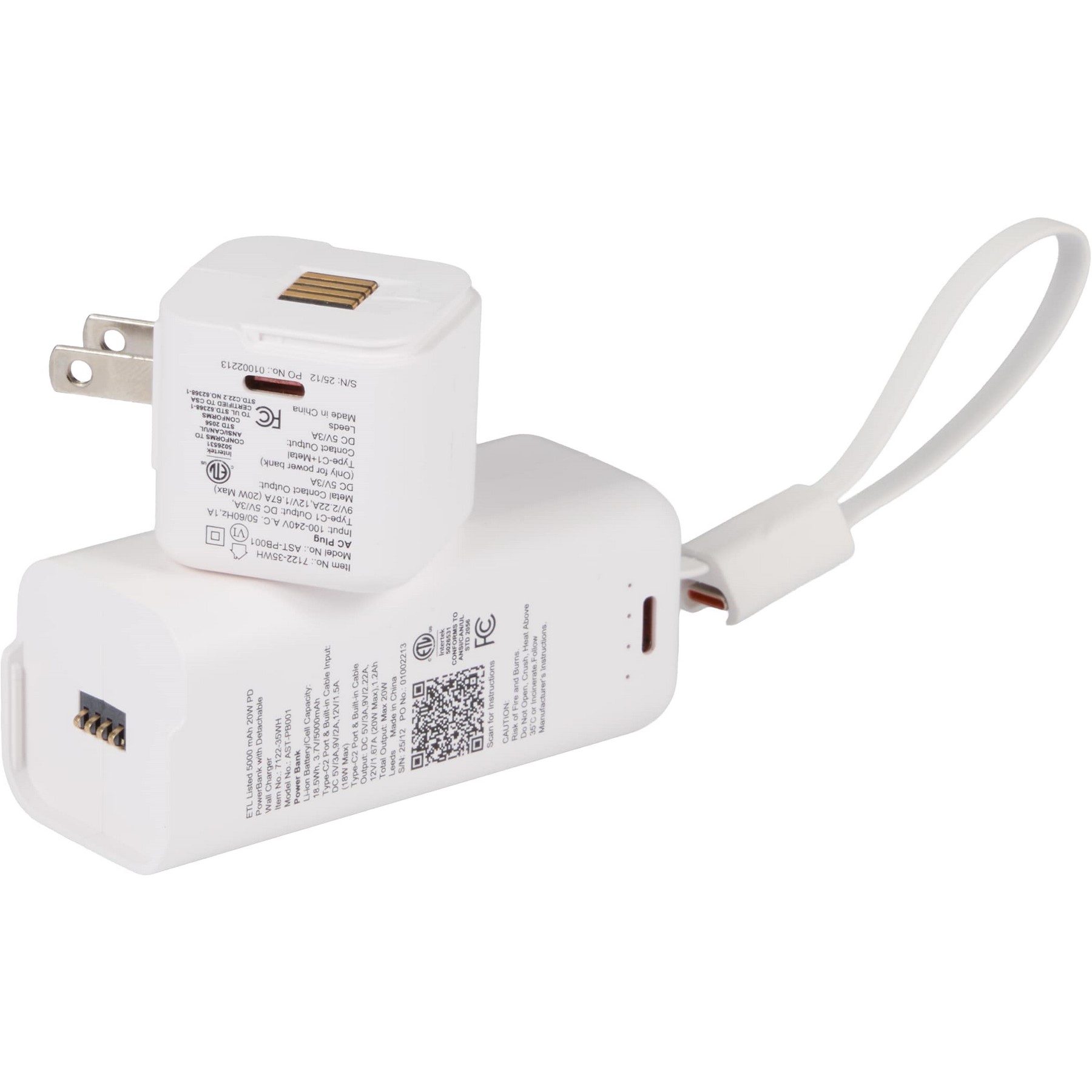 Picture of ETL Listed 5000 mAh 20W PD Power Bank with AC Plug