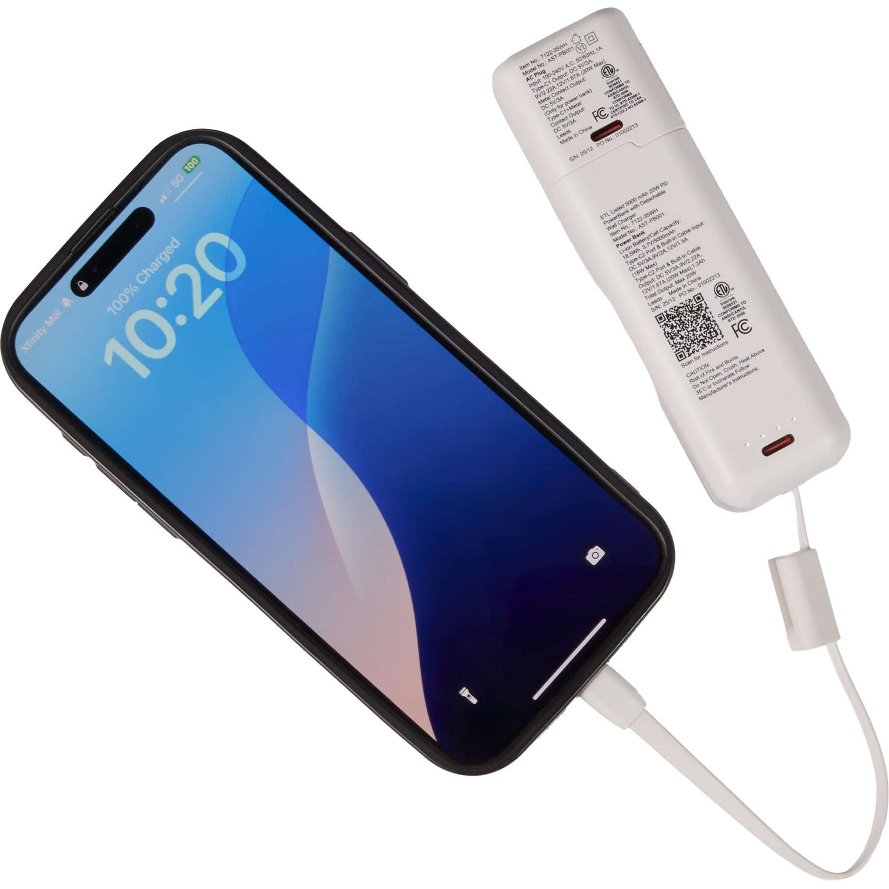 Picture of ETL Listed 5000 mAh 20W PD Power Bank with AC Plug