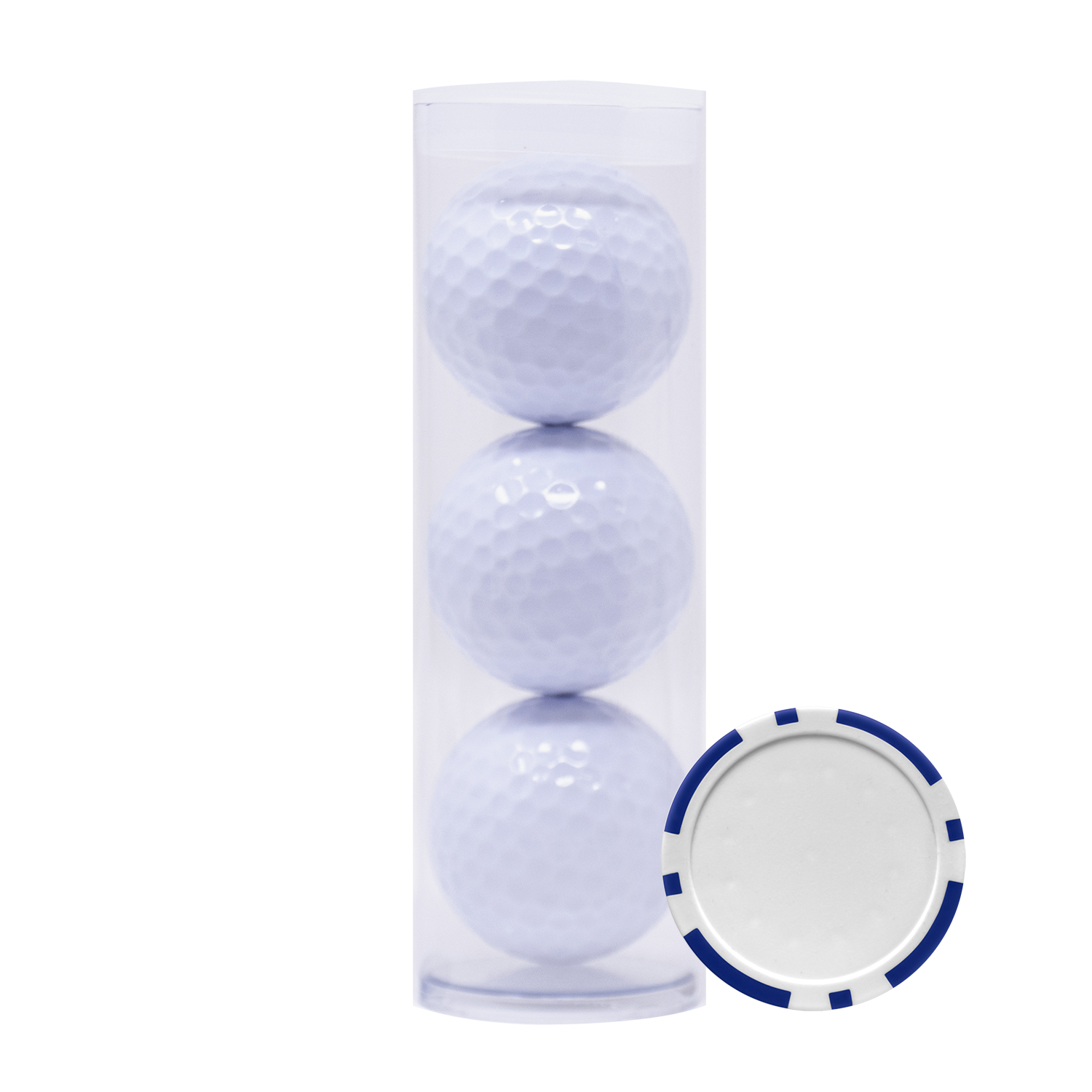 Picture of Golf Balls Tube with Poker Chip Ball Marker