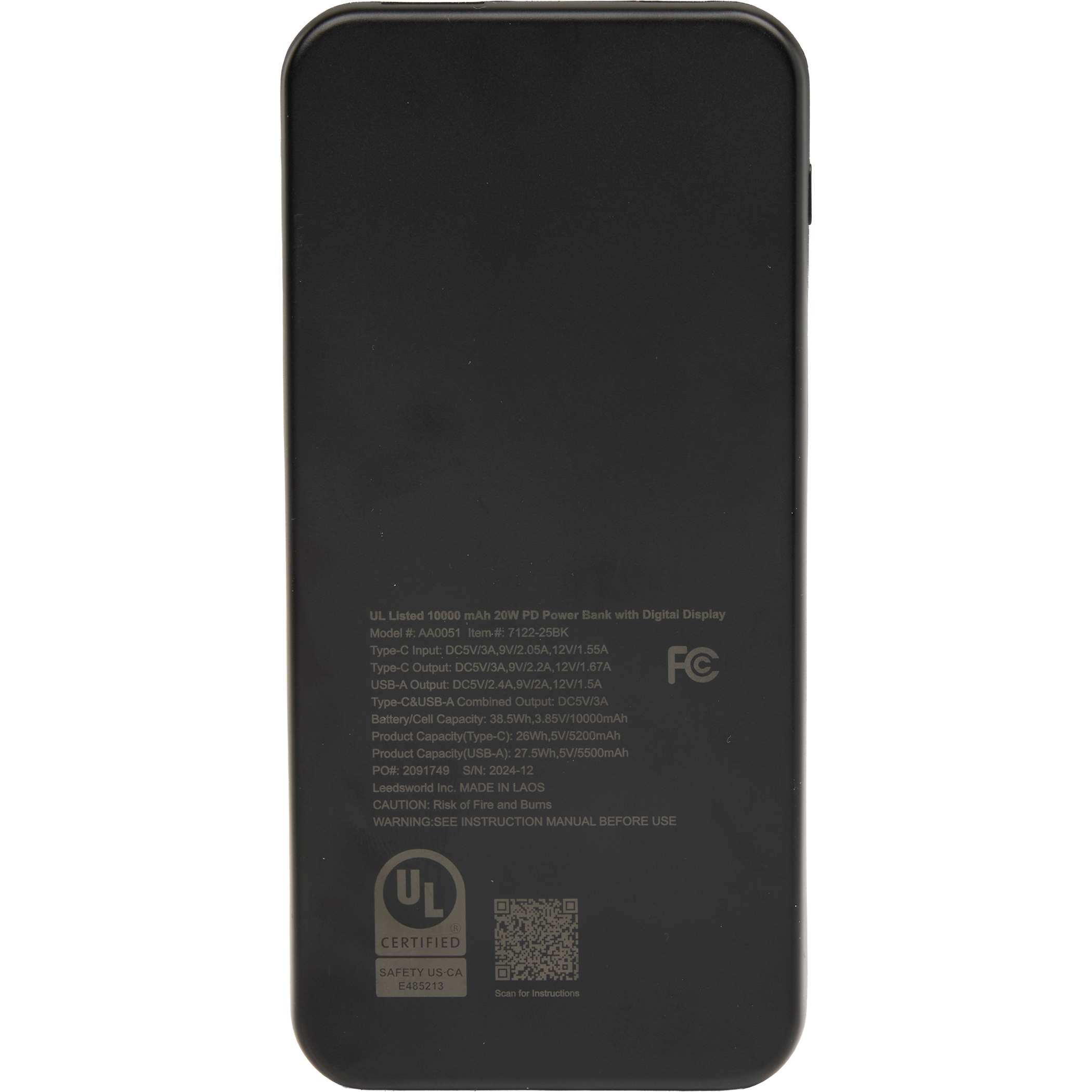 Picture of UL Listed 10000 mAh 20W Digital Display PowerBank