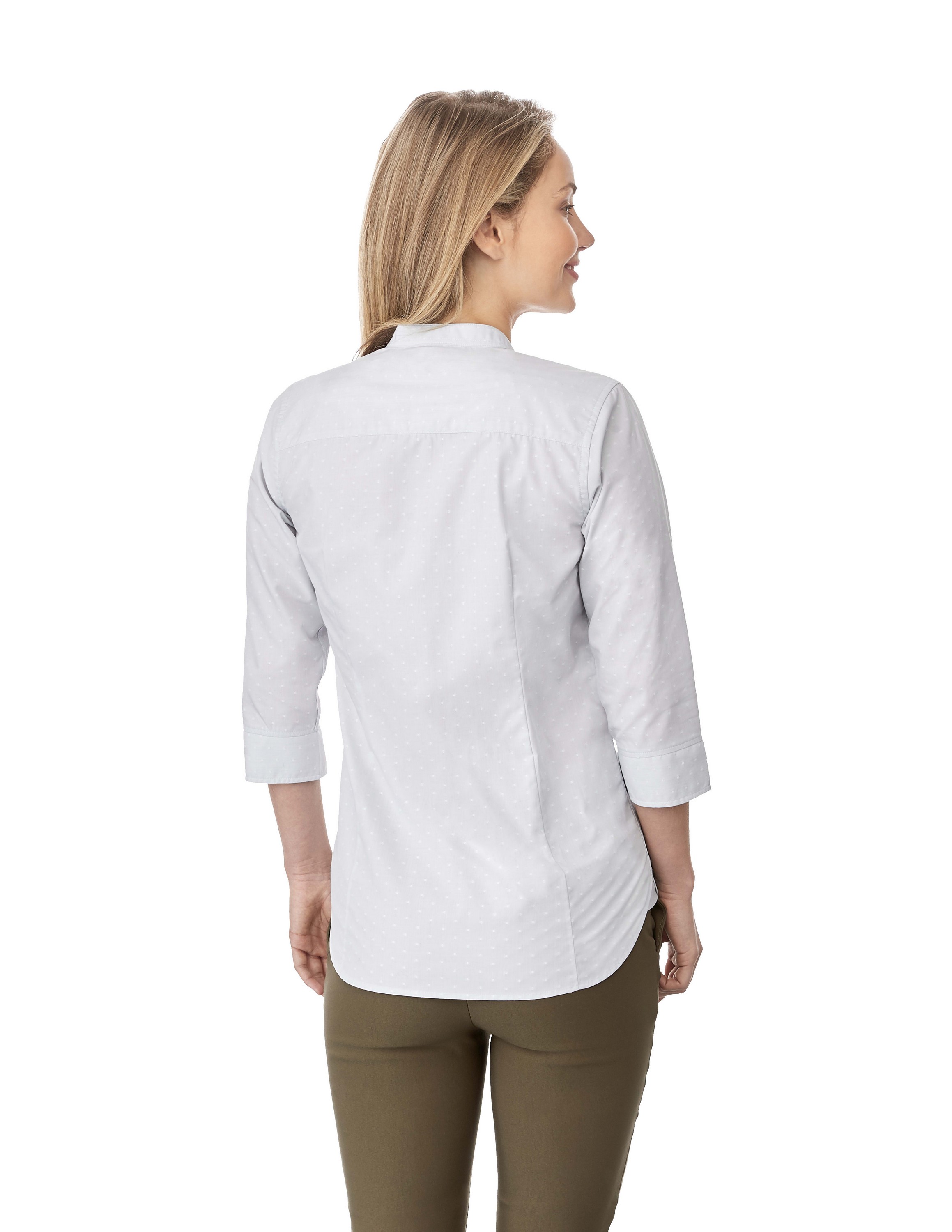 Picture of Women's HUNTINGTON Three Quarter Sleeve Dotted Mandarin Collar Button Up Shirt