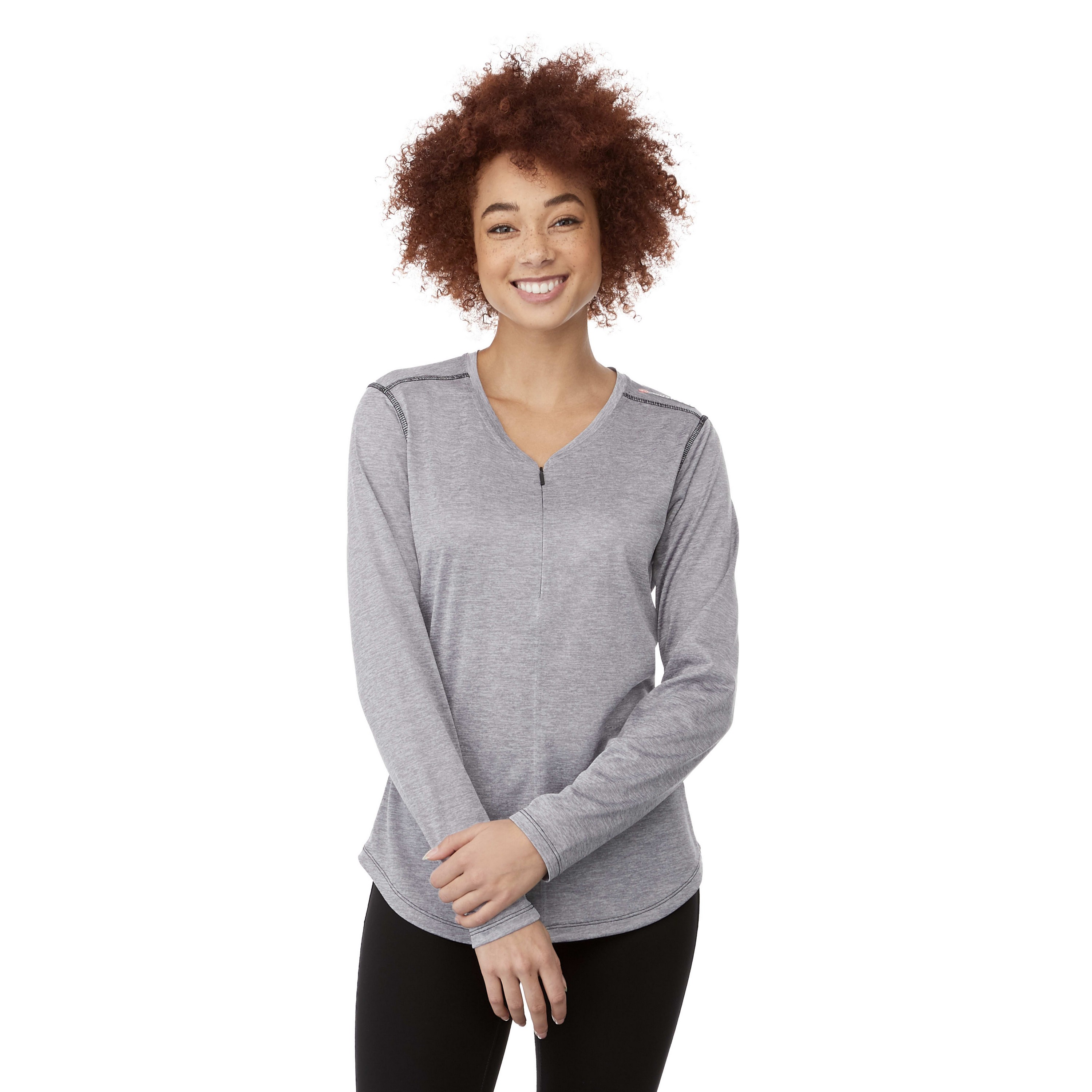 Picture of Women's QUADRA Long Sleeve Performance Quarter Zip Tee Shirt with Thumb Holes
