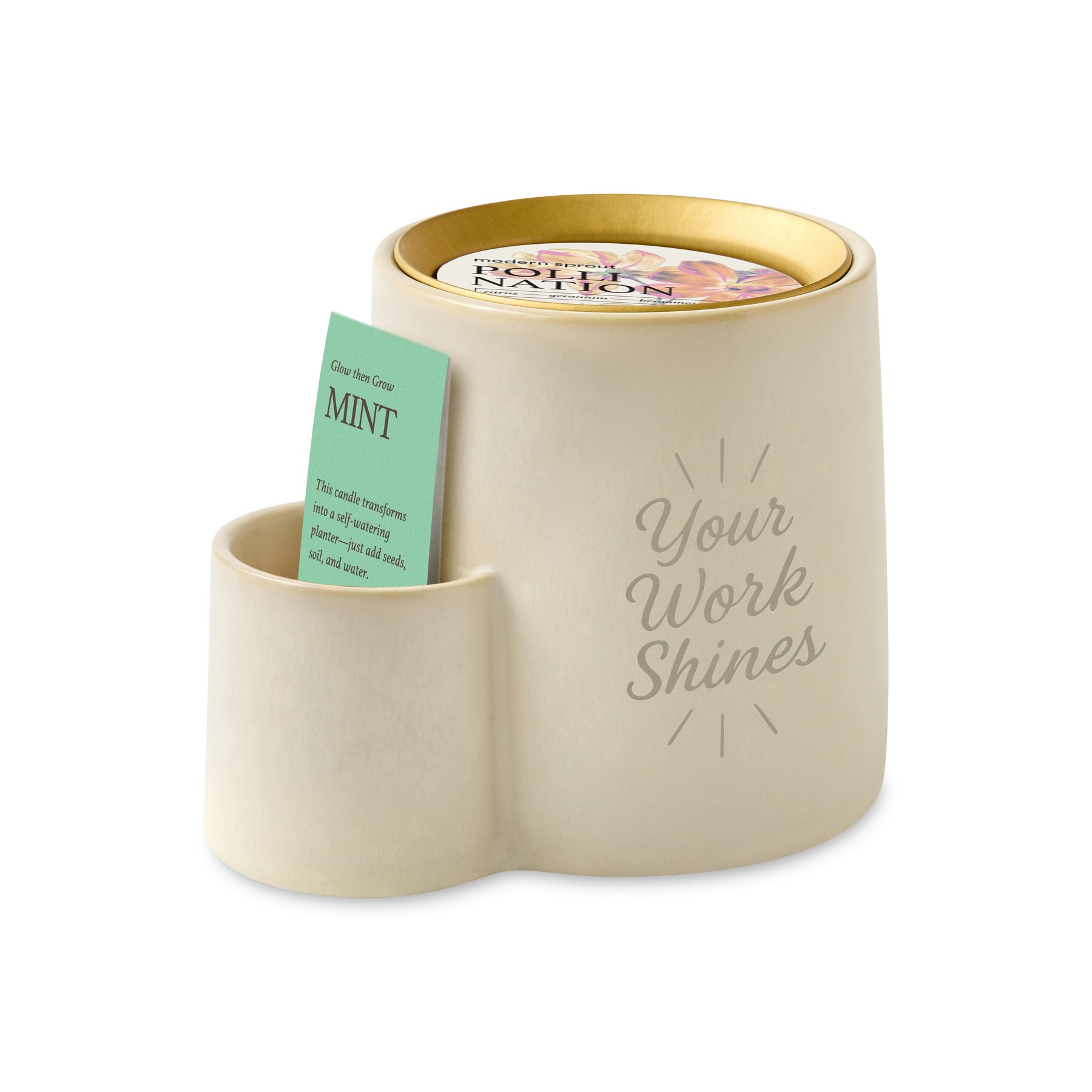Picture of Modern Sprout Ember Earth Candle + Planter - Stone- Pollination