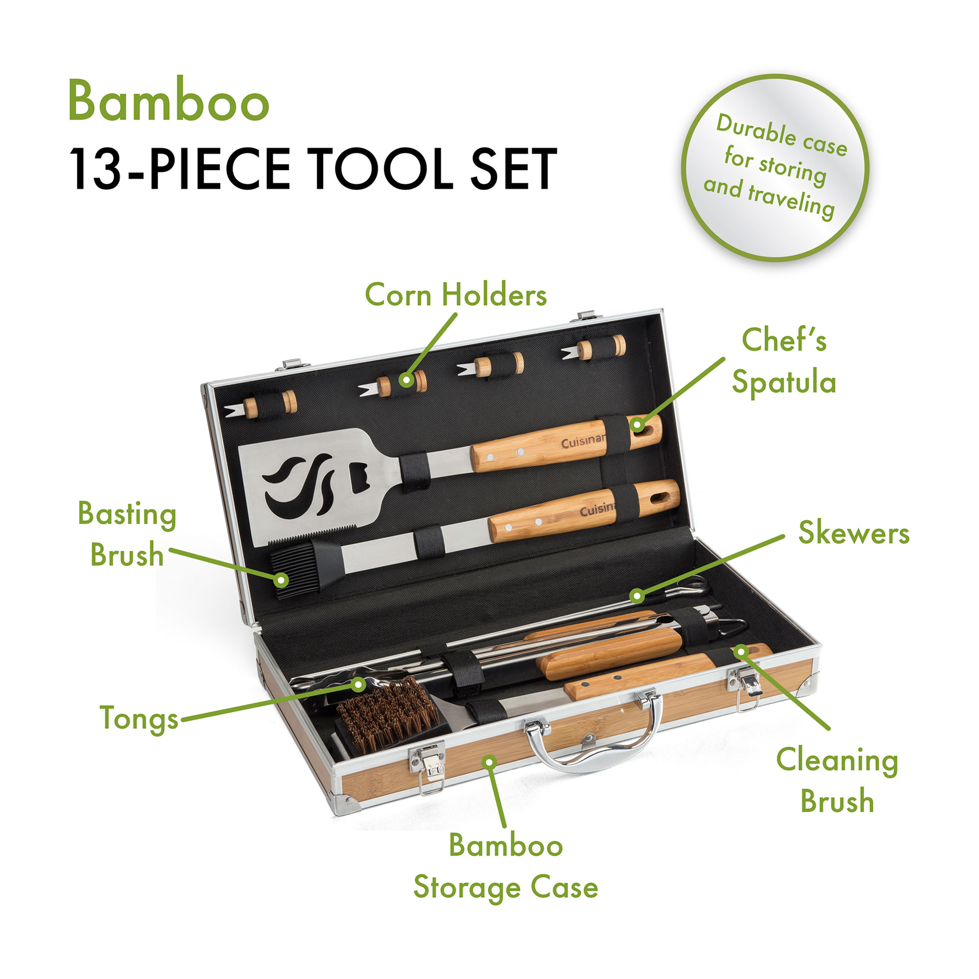 Picture of Cuisinart Outdoors Bamboo 13 PC Grill Tool Set - Bamboo