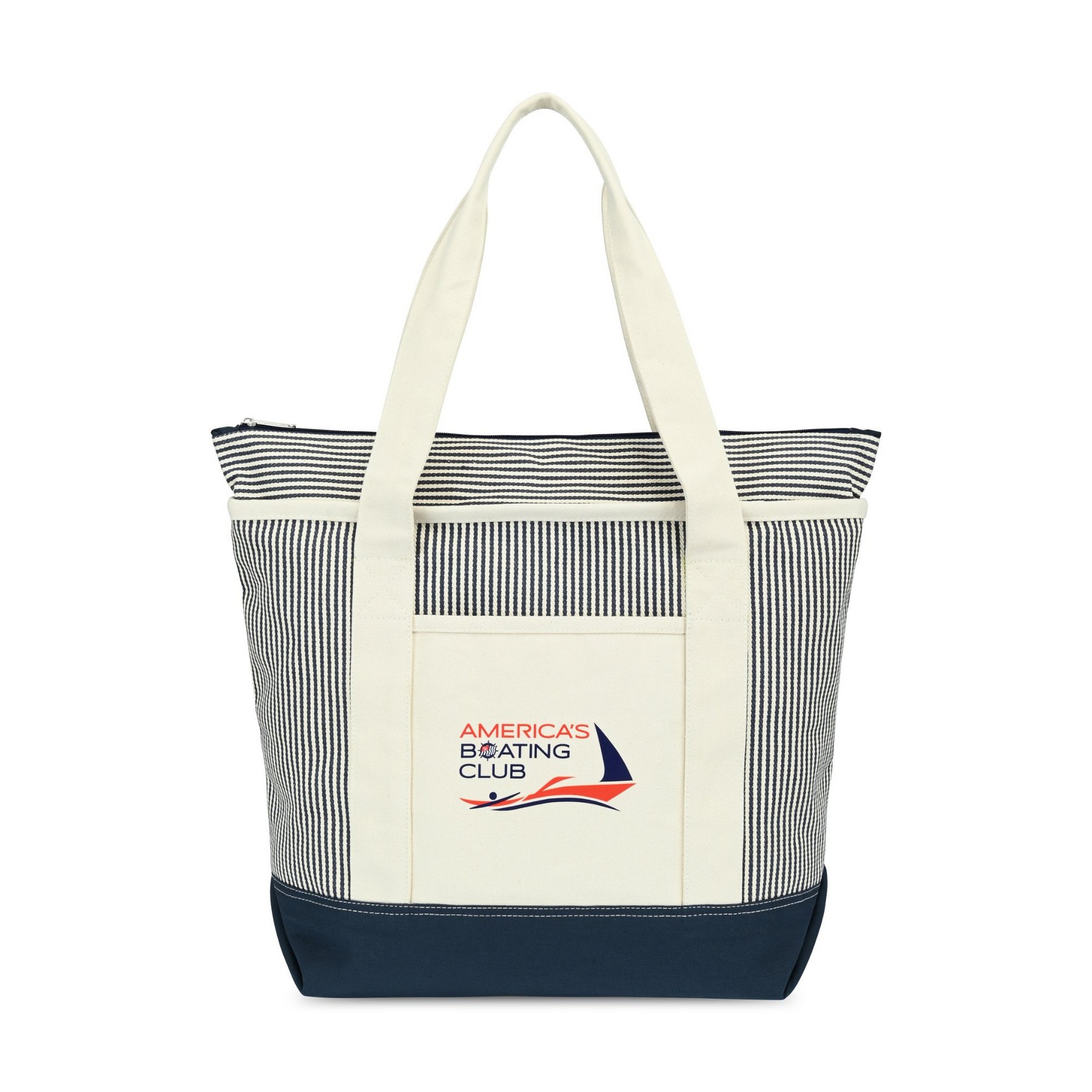 Picture of Newport Cotton Zippered Tote - Navy-Natural Stripe