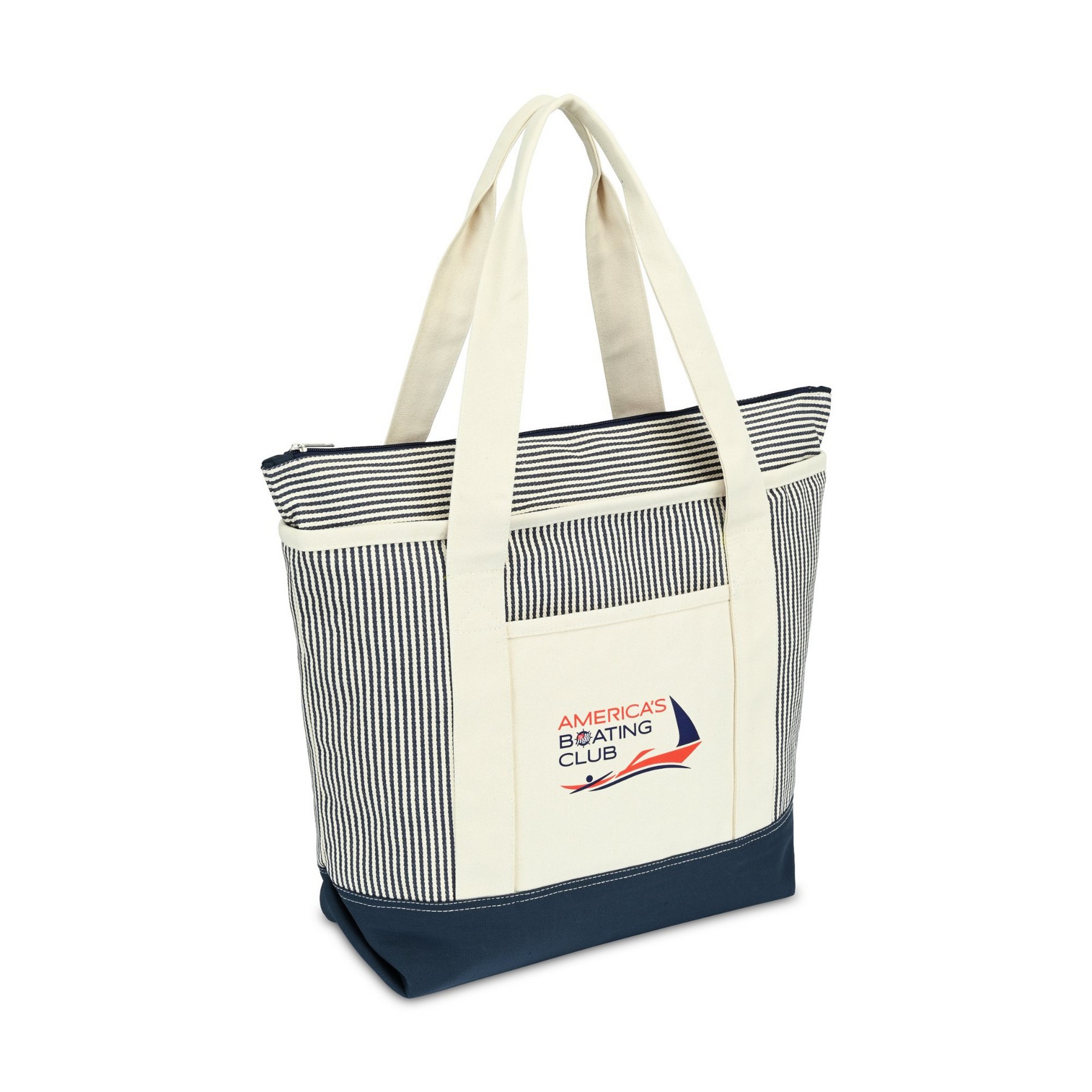 Picture of Newport Cotton Zippered Tote - Navy-Natural Stripe