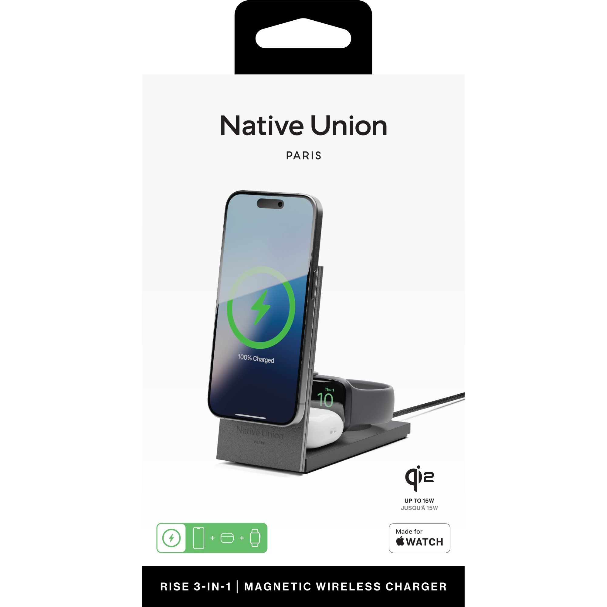 Picture of Native Union Rise 3-IN-1 Qi2 Wireless Charger - Black