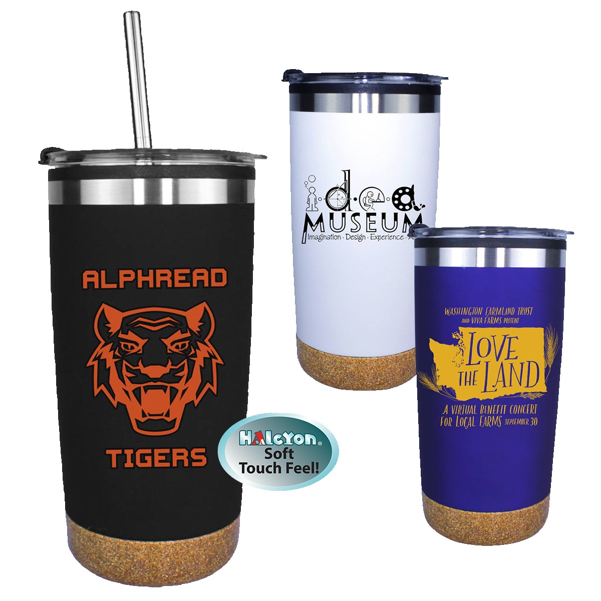 Picture of 20 Oz. Halcyon® Cork Bottom Tumbler w/Stainless Straw/Flip Top Lid