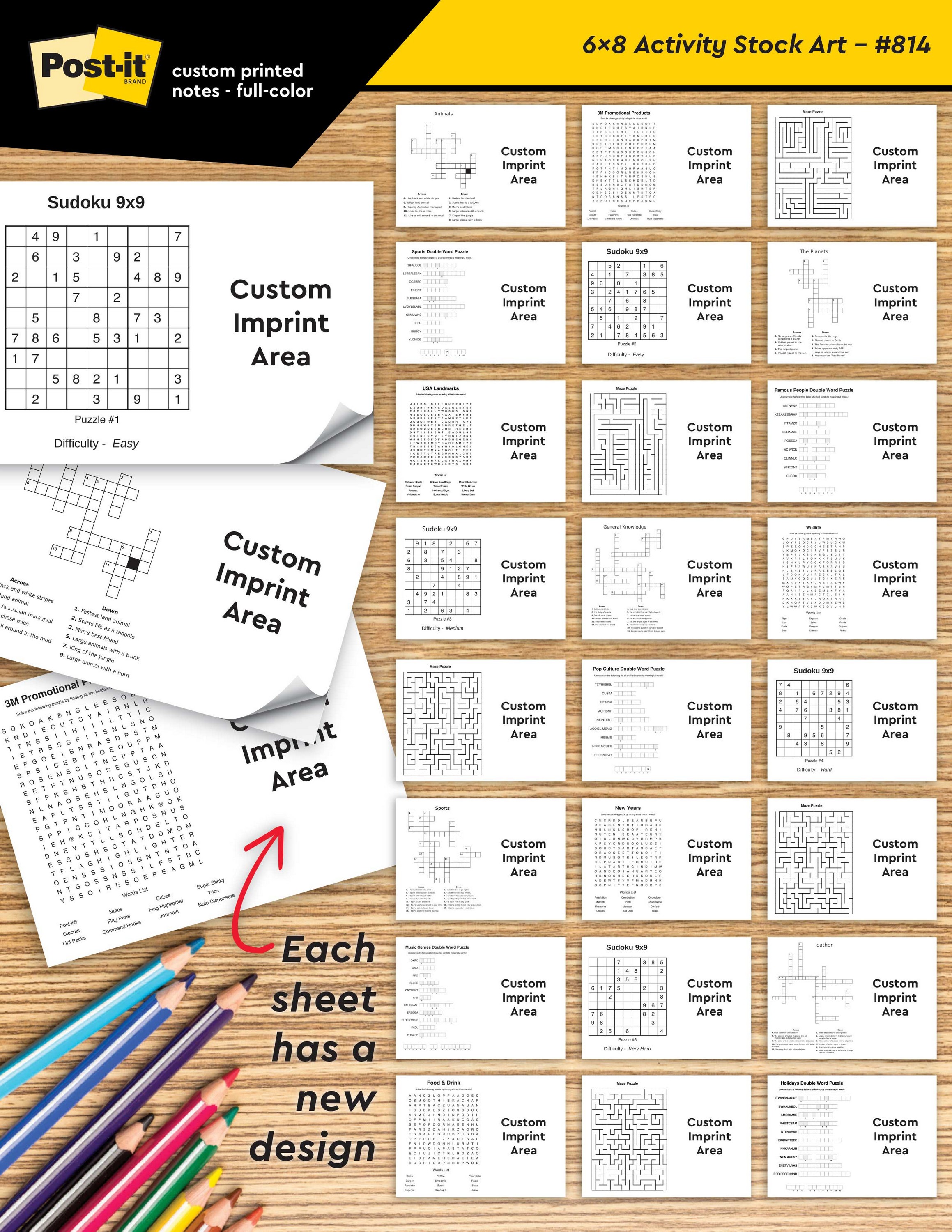 Picture of Custom Printed Post-it® Coloring Pad Notes (6"x8") 25 Sheets/ 4 Color Dynamic Variable