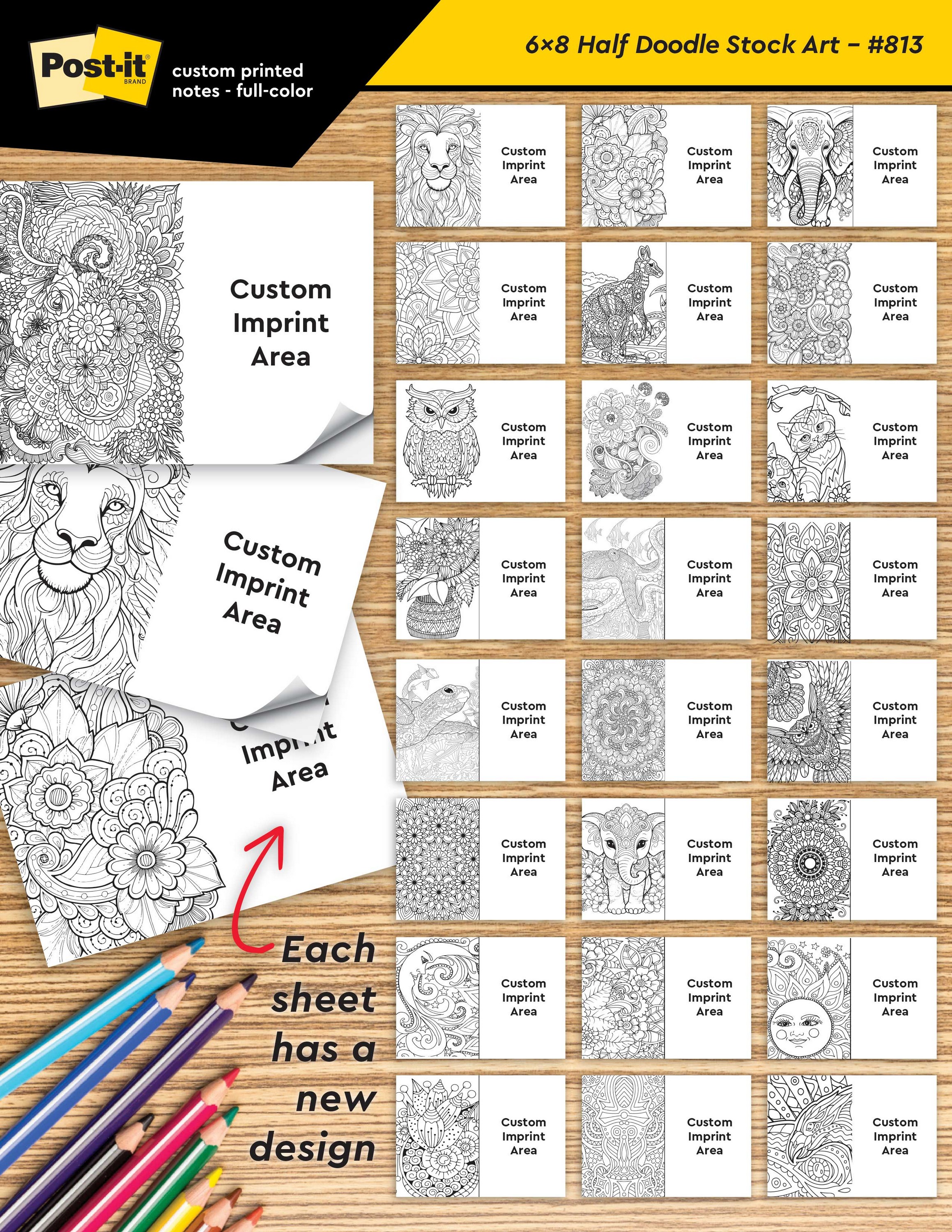 Picture of Custom Printed Post-it® Coloring Pad Notes (6"x8") 25 Sheets/ 4 Color Dynamic Variable
