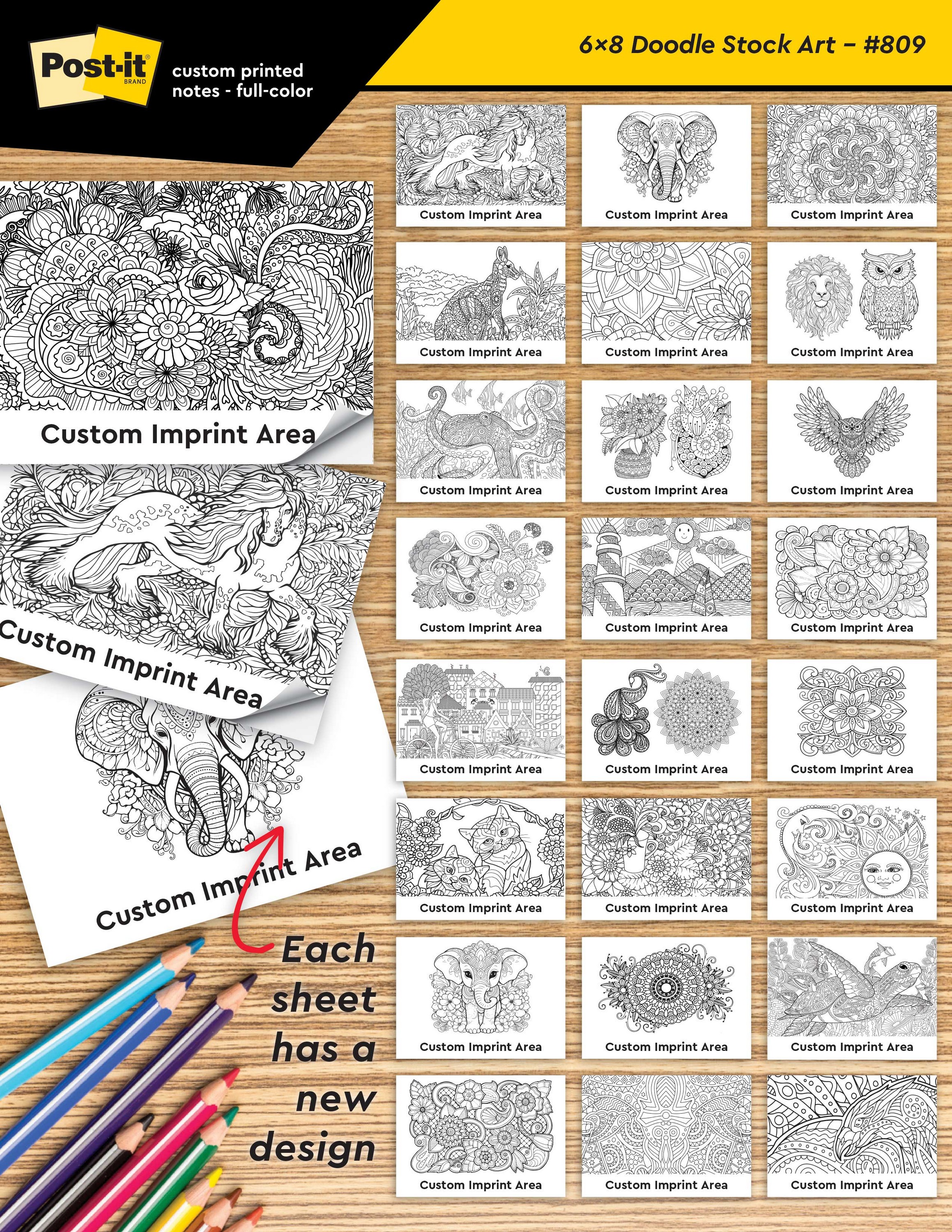 Picture of Custom Printed Post-it® Coloring Pad Notes (6"x8") 25 Sheets/ 4 Color Dynamic Variable