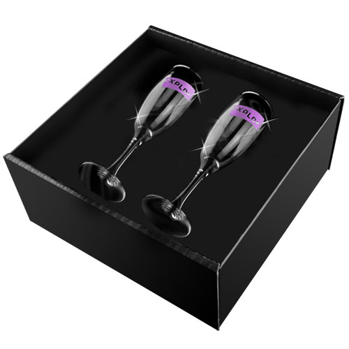 Picture of 5.75 oz Screen Printed Champagne Glass With Tapered Stem in Bellagio Box (2-Piece Set)