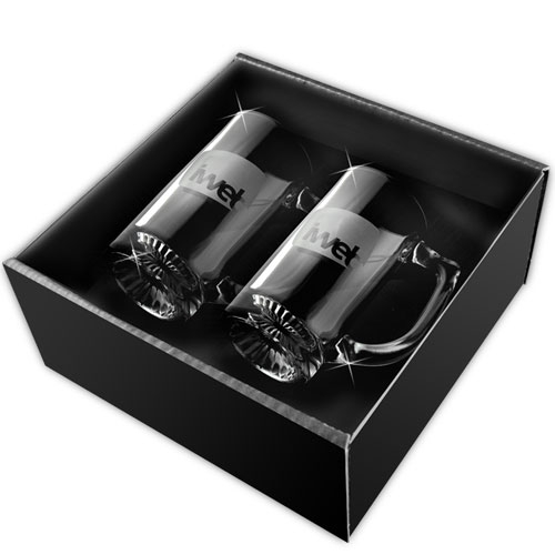 Picture of 13 oz Deep Etch Glass Beer Mugs in Bellagio Box (2-Piece Set)