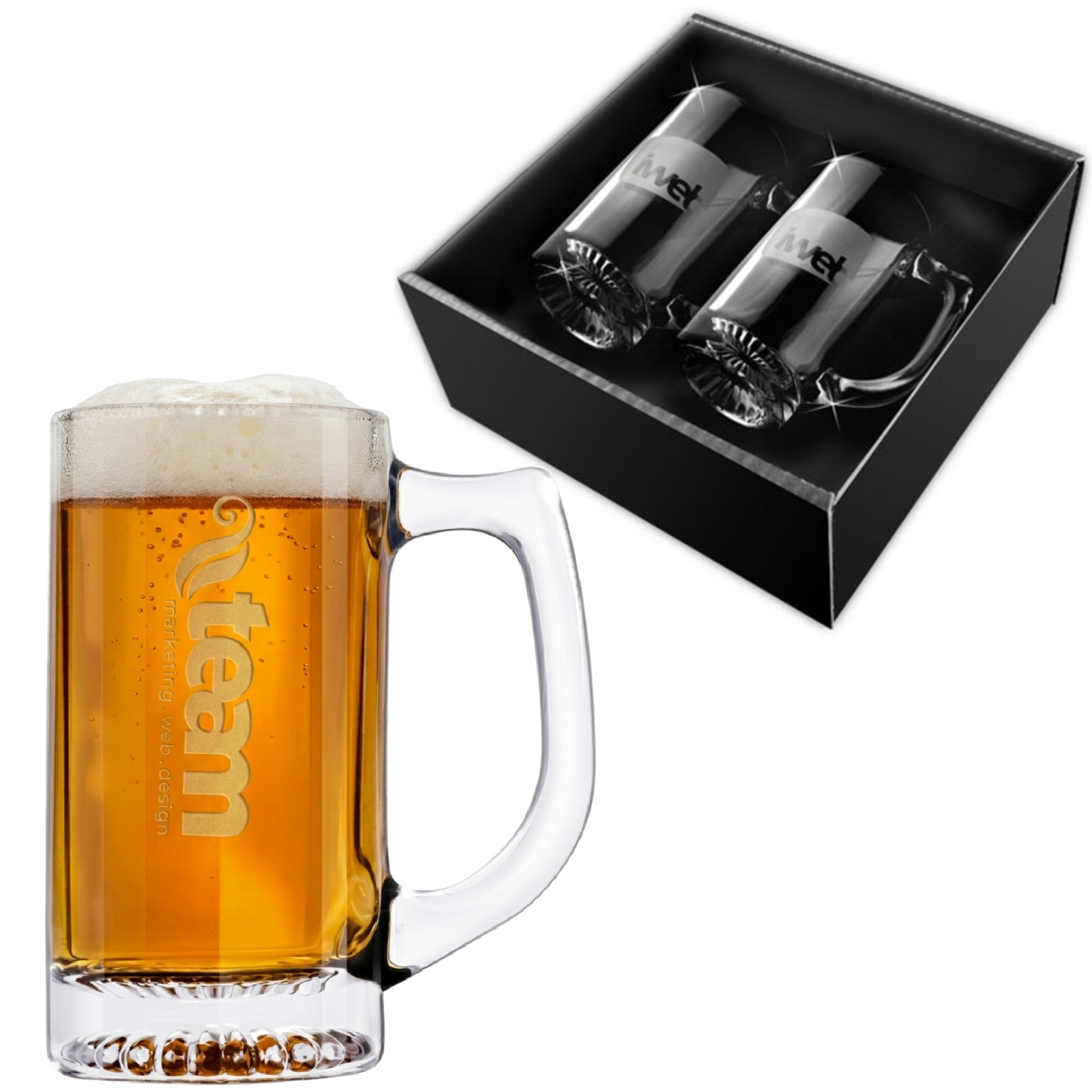 Picture of 13 oz Deep Etch Glass Beer Mugs in Bellagio Box (2-Piece Set)