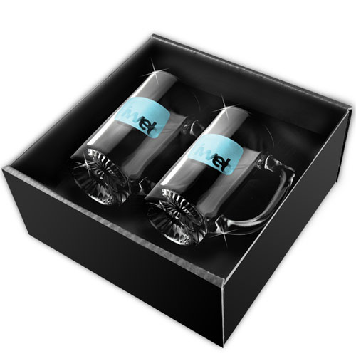Picture of 13 oz Screen Printed Glass Beer Mugs in Bellagio Box (2-Piece Set)